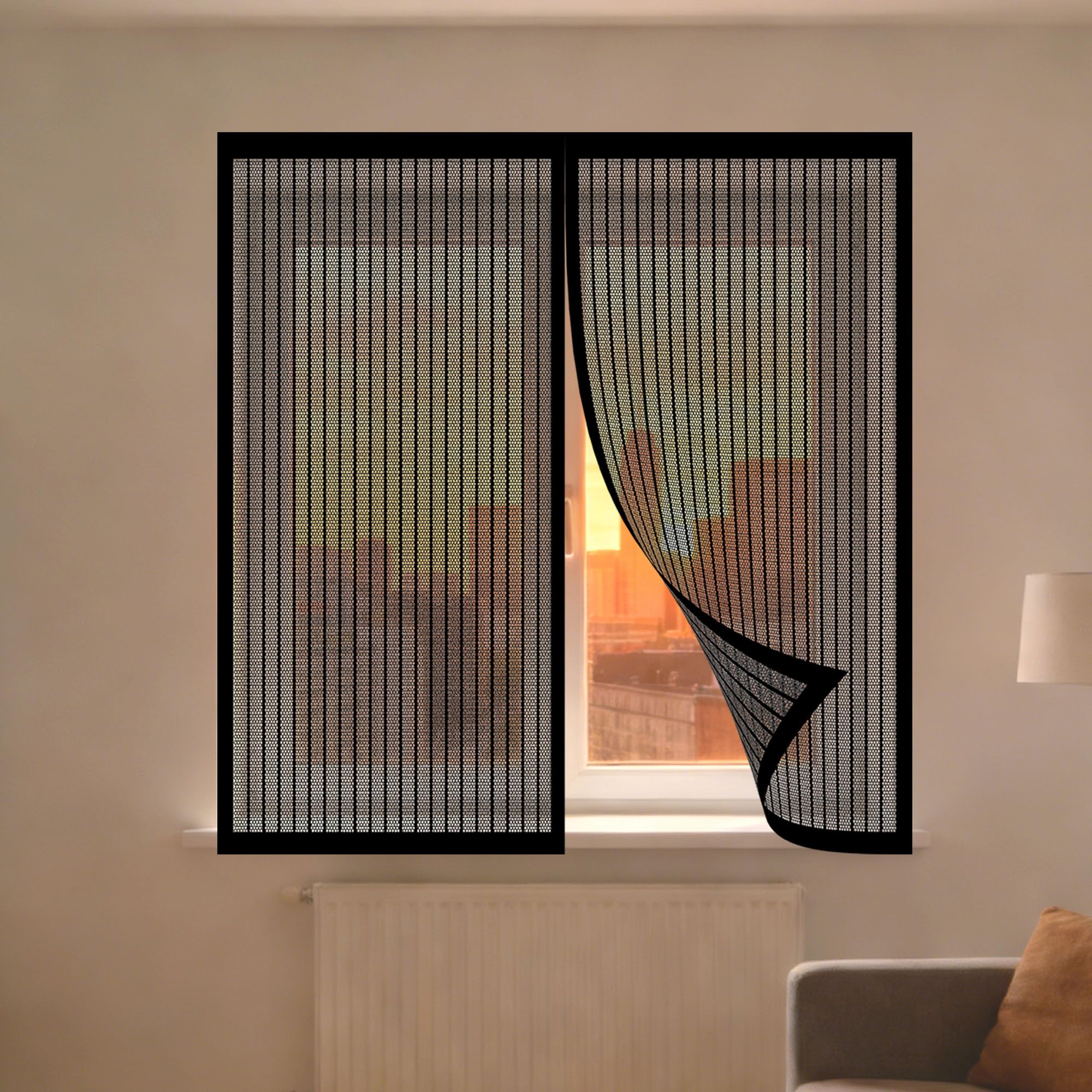 Moustiquaire magnétique fenêtre 115x85 cm noir sans perçage