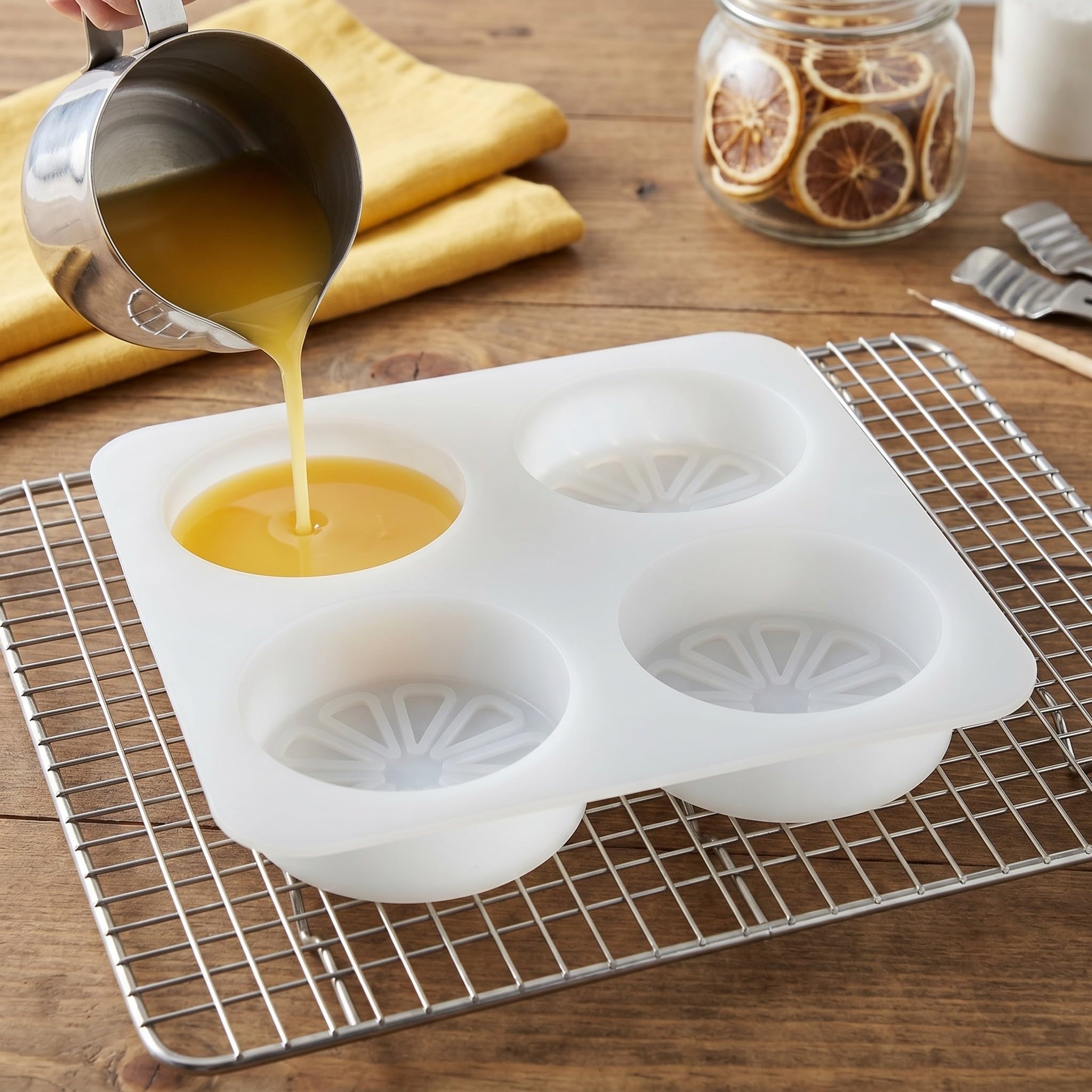 Lurrose Molde de silicona con forma de limón de 3 piezas: Bandeja para hornear con forma de fruta de 4 cavidades - Moldes para hornear para chocolate, dulces, adornos para cupcakes, herramienta de