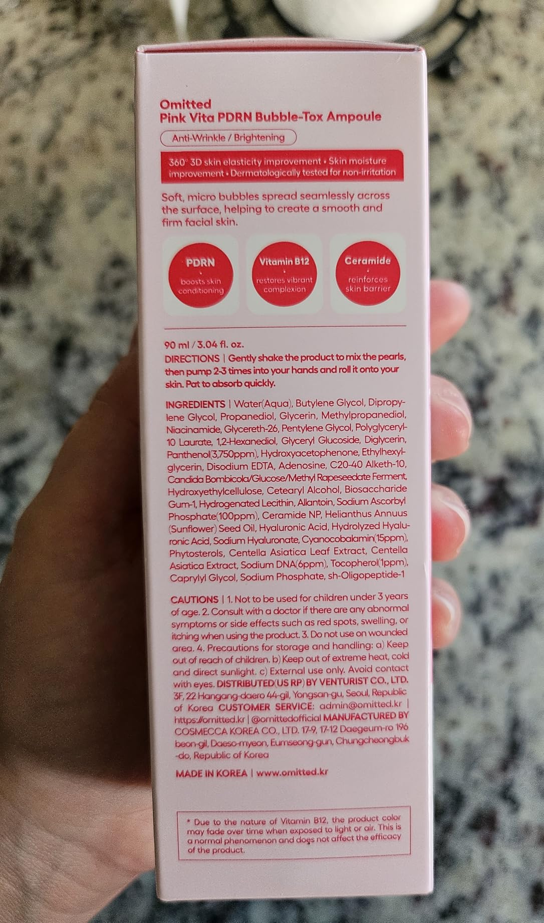 Omitted Pink Vitamin PDRN Serum - Bubble Texture, Quick Mask & Elasticity and Makeup Booster Ampoule with Cica and Ceramide, Korean Skin Care, 3.04 fl. oz. (90ml)
