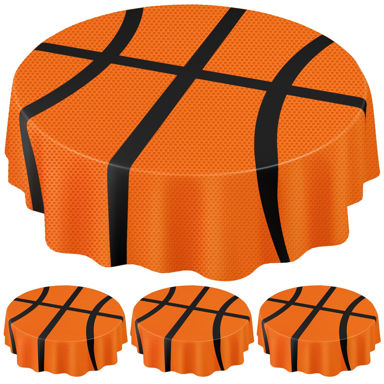 Funnymoom 4 Pack Round Basketball Tablecloth 84 Inch Plastic Basketball Party Decorations Disposable Table Cloth Washable Disposable Circle Table Cover for Birthday Party Supplies Decoration