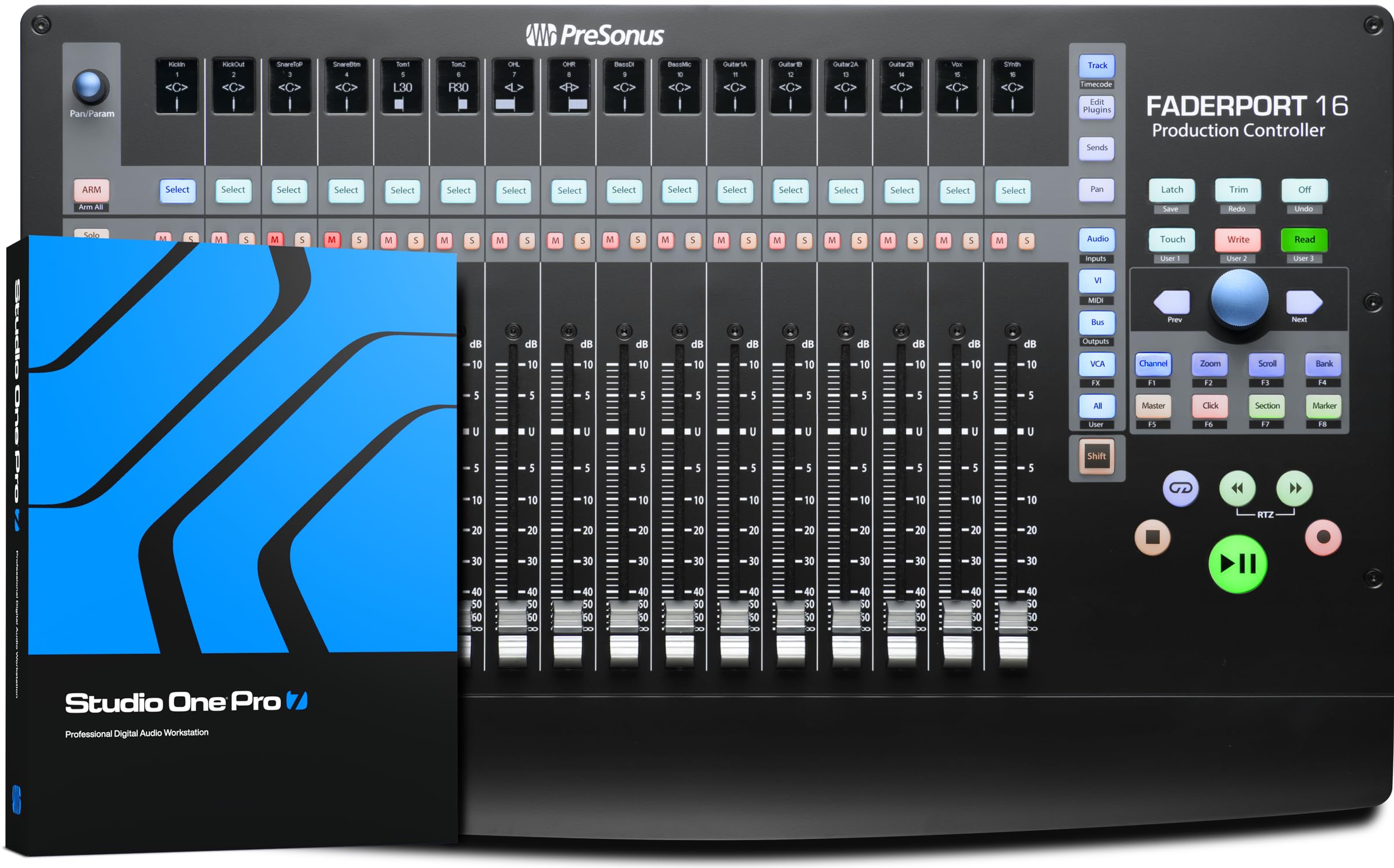 Presonus Faderport 16, 16-Fader DAW Mix Production Controller, with Software Bundle Including Studio Magic Plug-In Suite, Studio One Artist Daw, Streaming and Podcasting