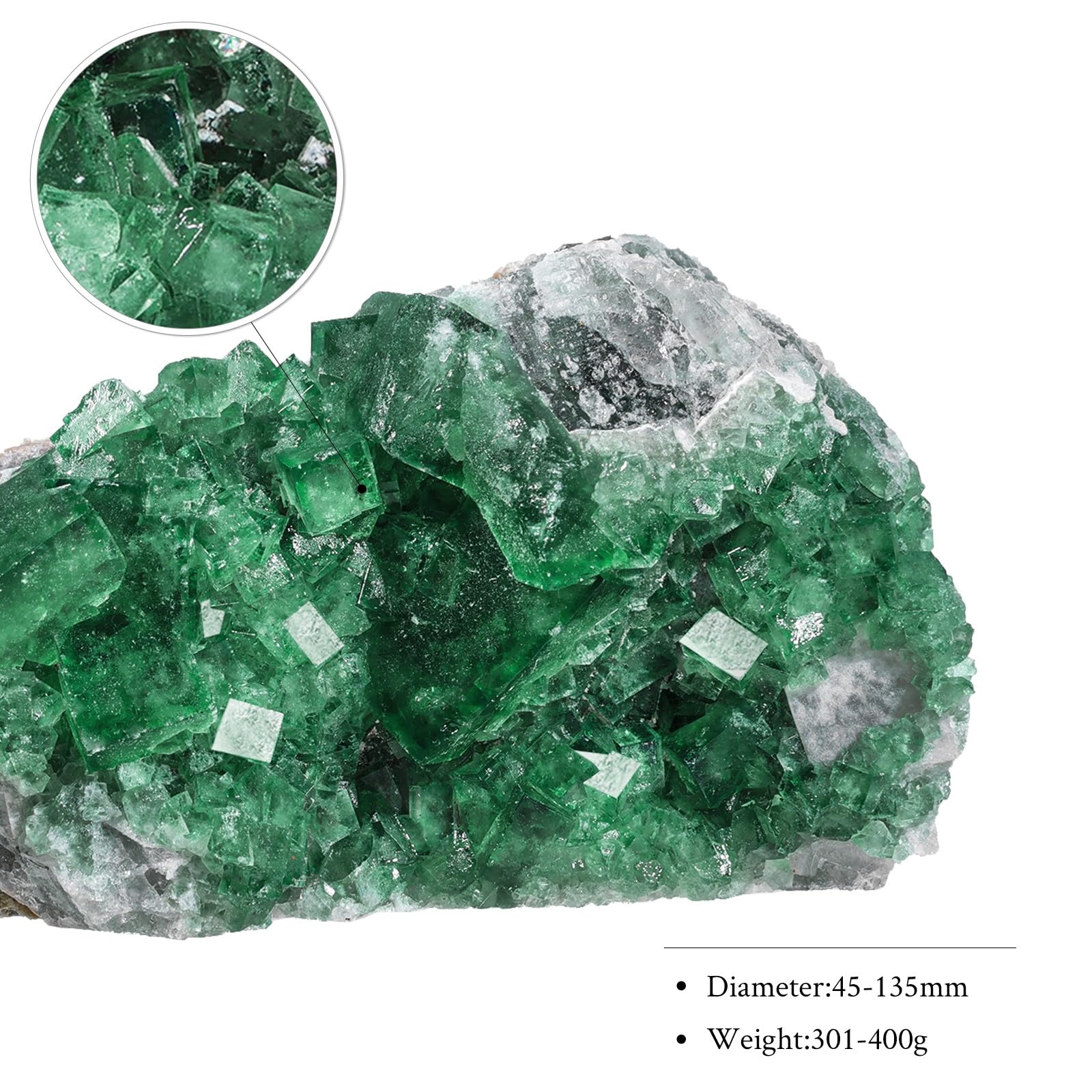 Esemplare minerale di fluorite grezza naturale per collezione, pietra del Madagascar verde fluorite geode grezzo cristallo per meditazione decorazione casa ufficio 0,3-0,4 kg