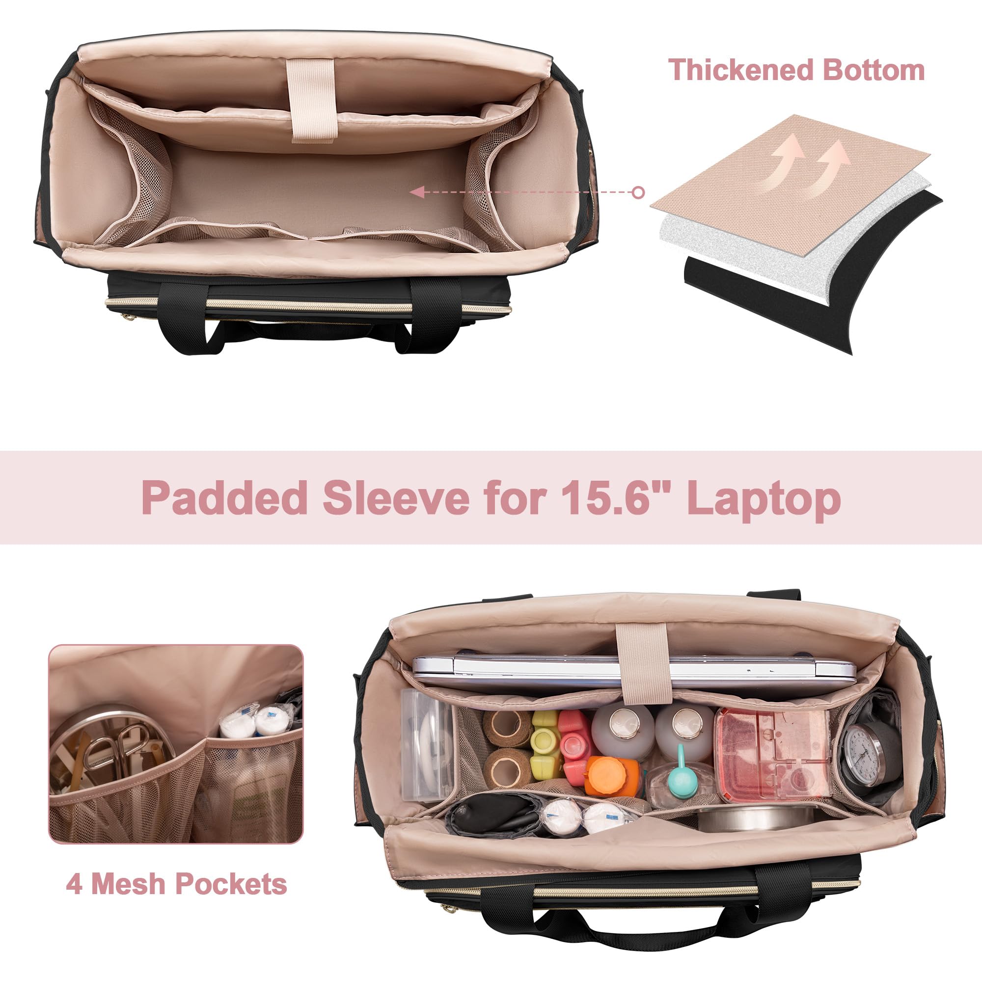 Borsa Tote per Infermiere da Donna, Borsa Clinica per Infermieri con Organizer a Fisarmonica, Accessori per Infermieri per Lavoro e Assistenza Sanitaria a Casa, Nero
