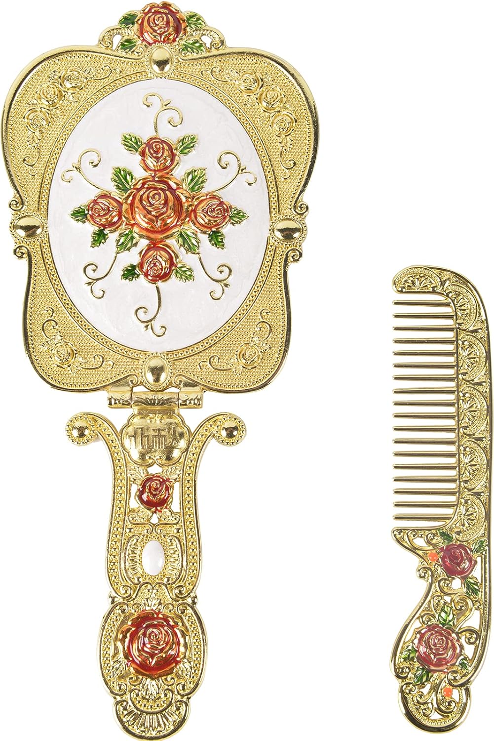 Nerien Antique Mirror Comb Set Vintage Metal Handheld