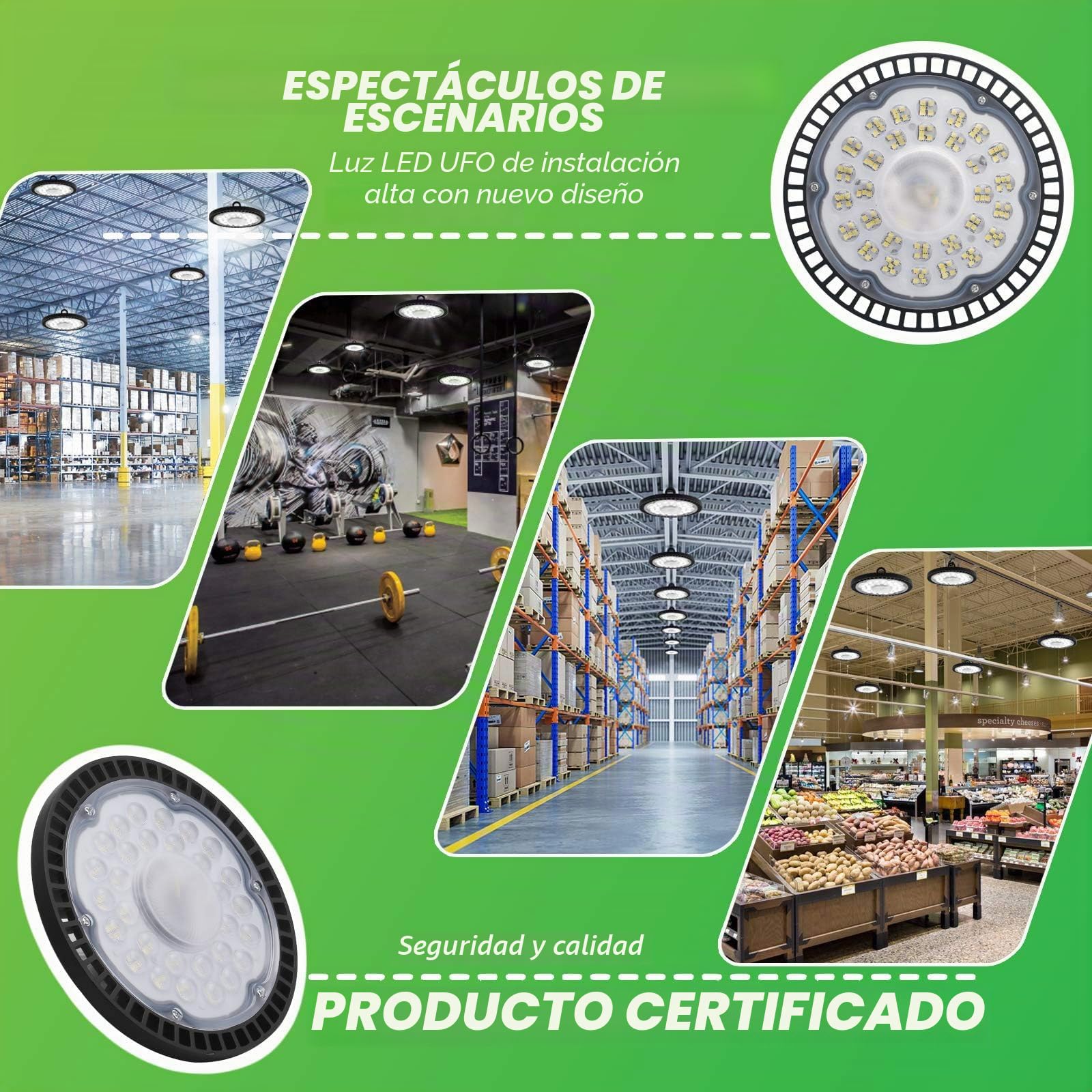 300W UFO LED Lámpara Alta Bahía, Campana Industrial, 30000LM Super Brillante, IP65 Impermeable 6500K Iluminación Comercial Para Naves Industriales, Garaje, Fábrica（300W,1 Unidade