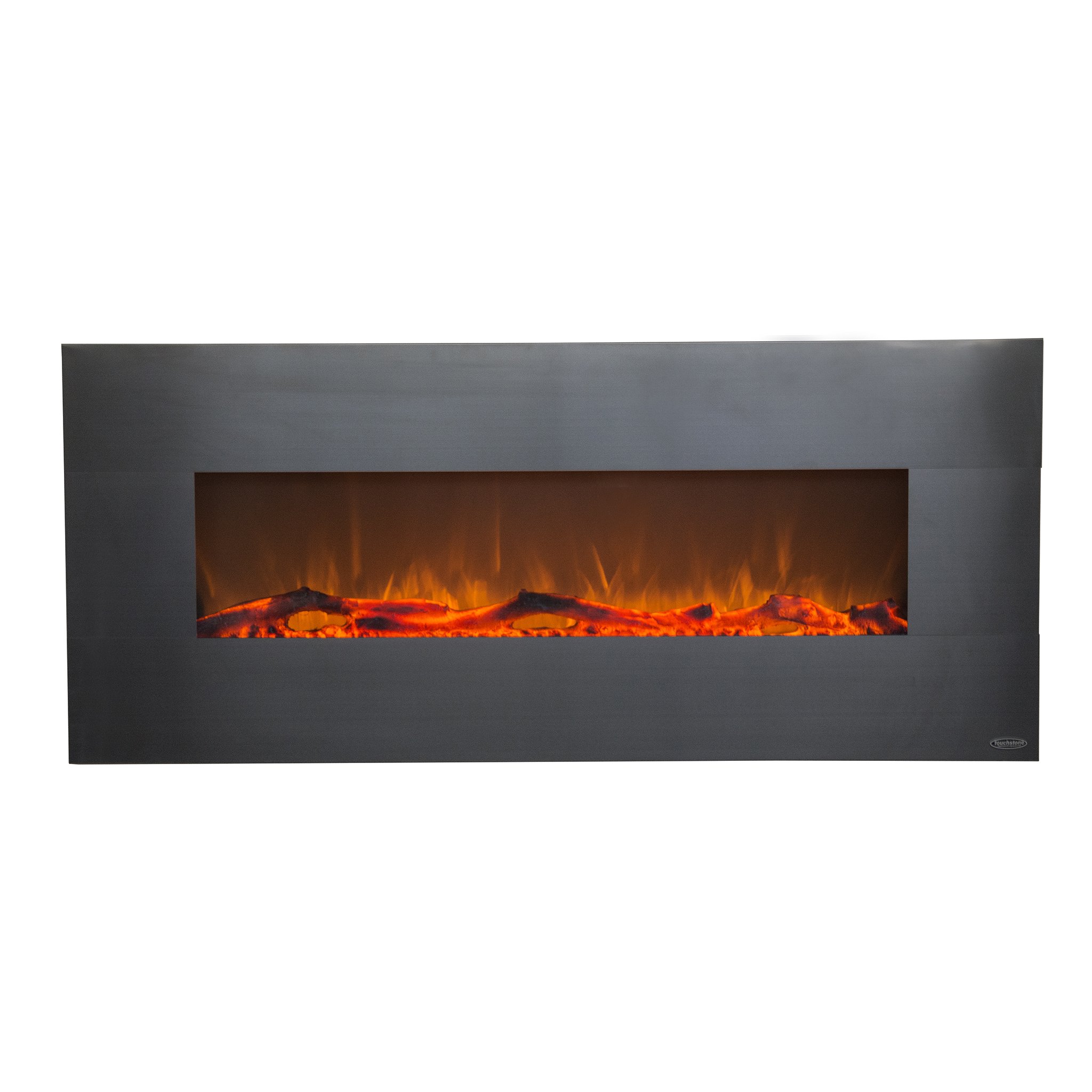 Touchstone80026 - Stainless Electric Fireplace - (Stainless) - 50" Wide - On-Wall Hanging - Log & Crystal Included - 5 Flame Settings - Realistic Flame - 1,500W Heater - Timer & Remote