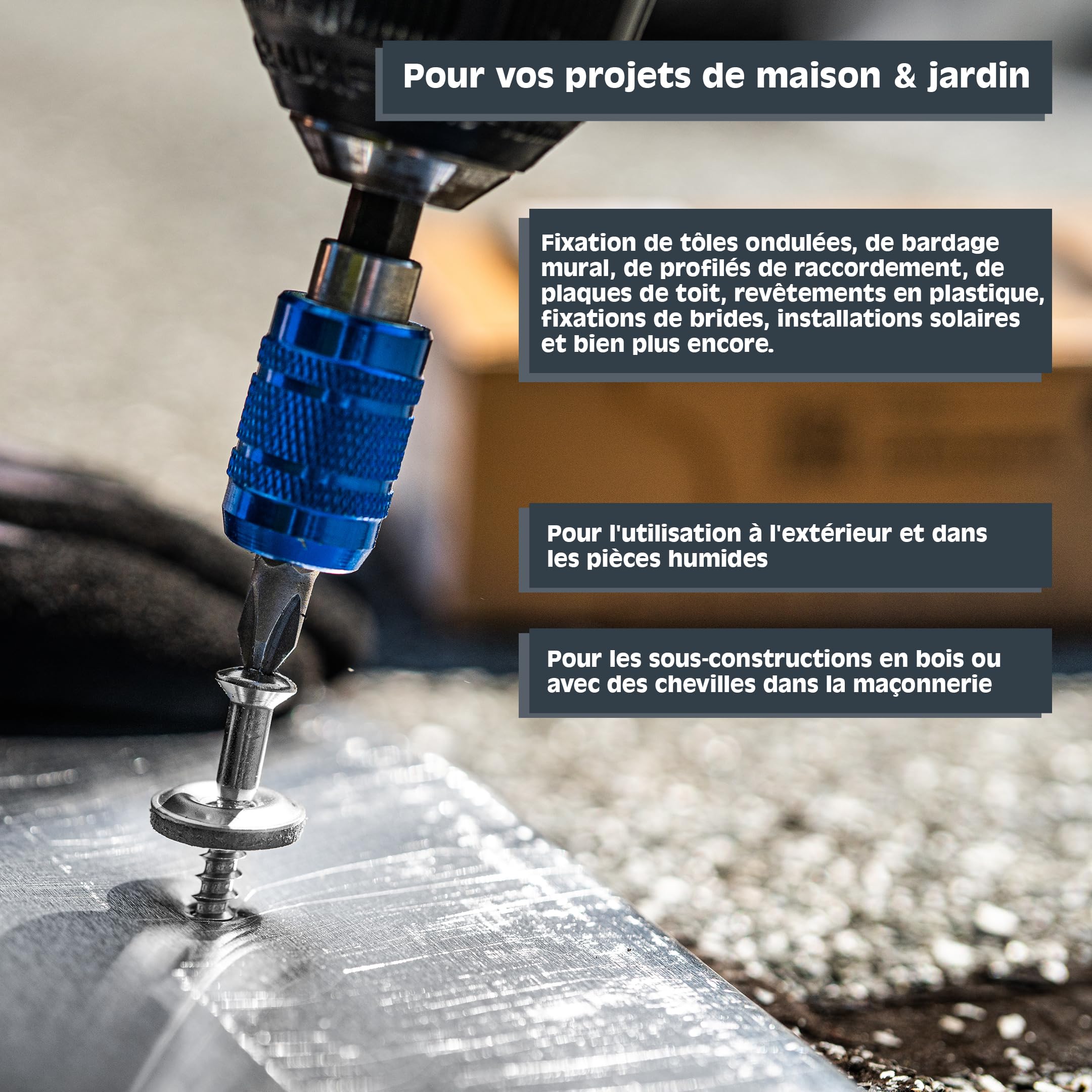 HELPMATE Lot de 250 vis spengler 4,5 x 25 mm en acier inoxydable A2, PZ2, DIN 7995, tête bombée avec disque disque, disque d'étanchéité EDPM