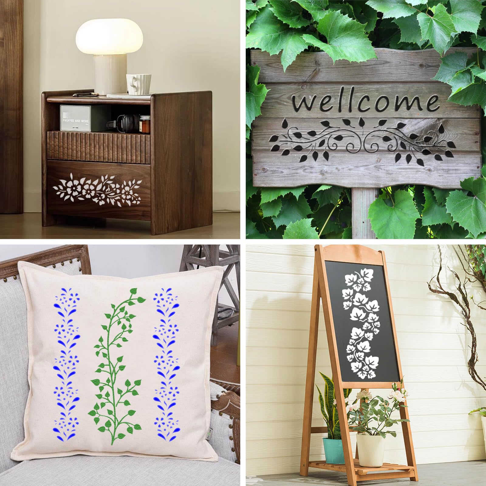 Paquete de 12 plantillas de hojas de vid, plantillas de dibujo para manualidades, plantillas reutilizables para pintar en madera, pared, tela, lienzo, muebles, decoración del hogar (vid)