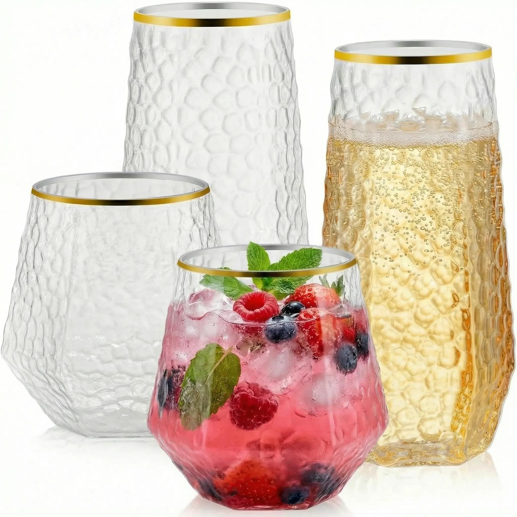 48 Pack Ribbed Plastic Wine Glasses – 24 x 9oz Stemless Champagne Flutes & 24 x 12oz Disposable Wine Glasses – Elegant Disposable Plastic Cups with Gold Rim – BPA-Free Drinkware for Weddings, Parties — Amazon image 8
