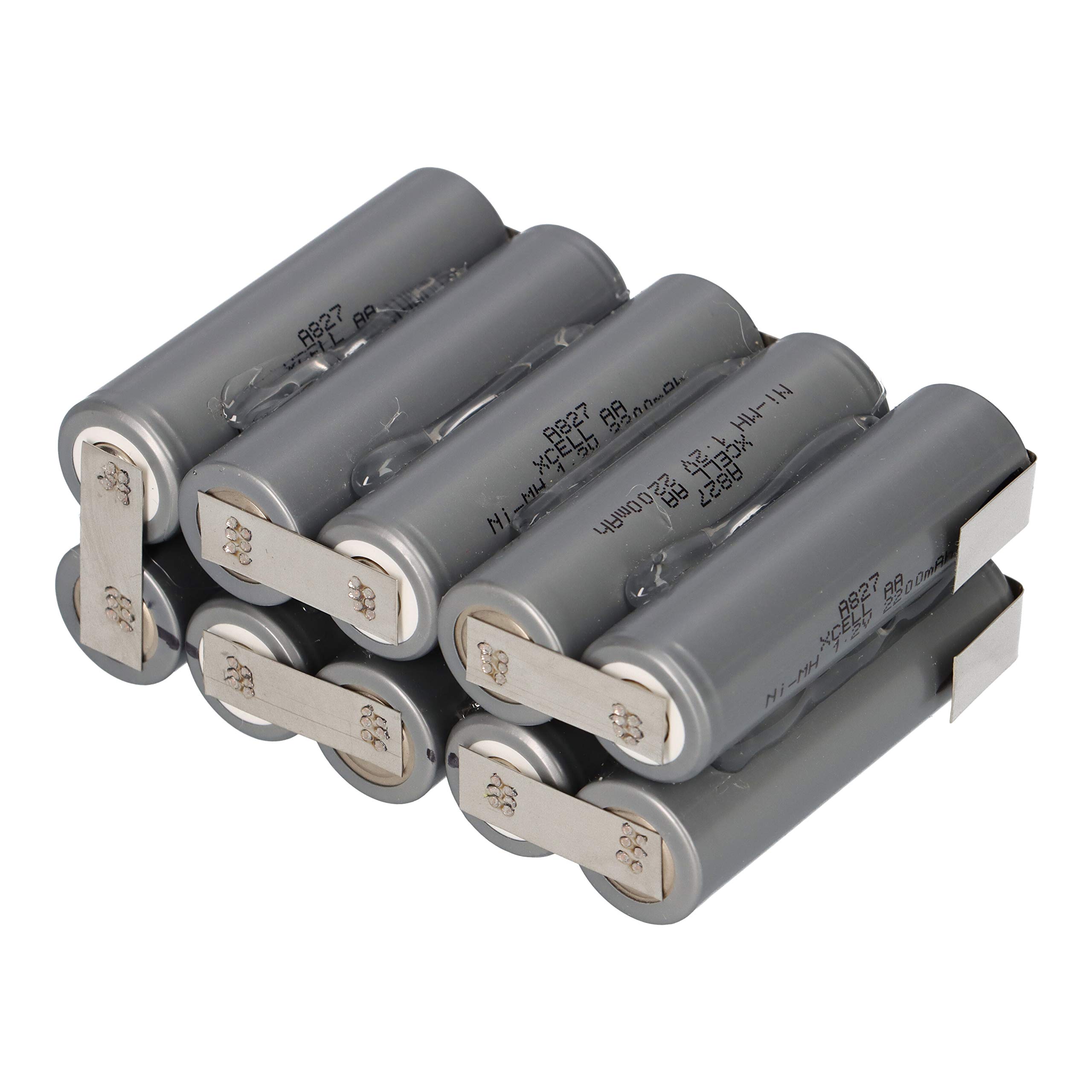 Lot de 10 piles AA Mignon 12 V 2200 mAh NiMH avec cosse à souder F2x5 – Batterie Sub C SC 2-0 Ah 4-8 V – Longue durée