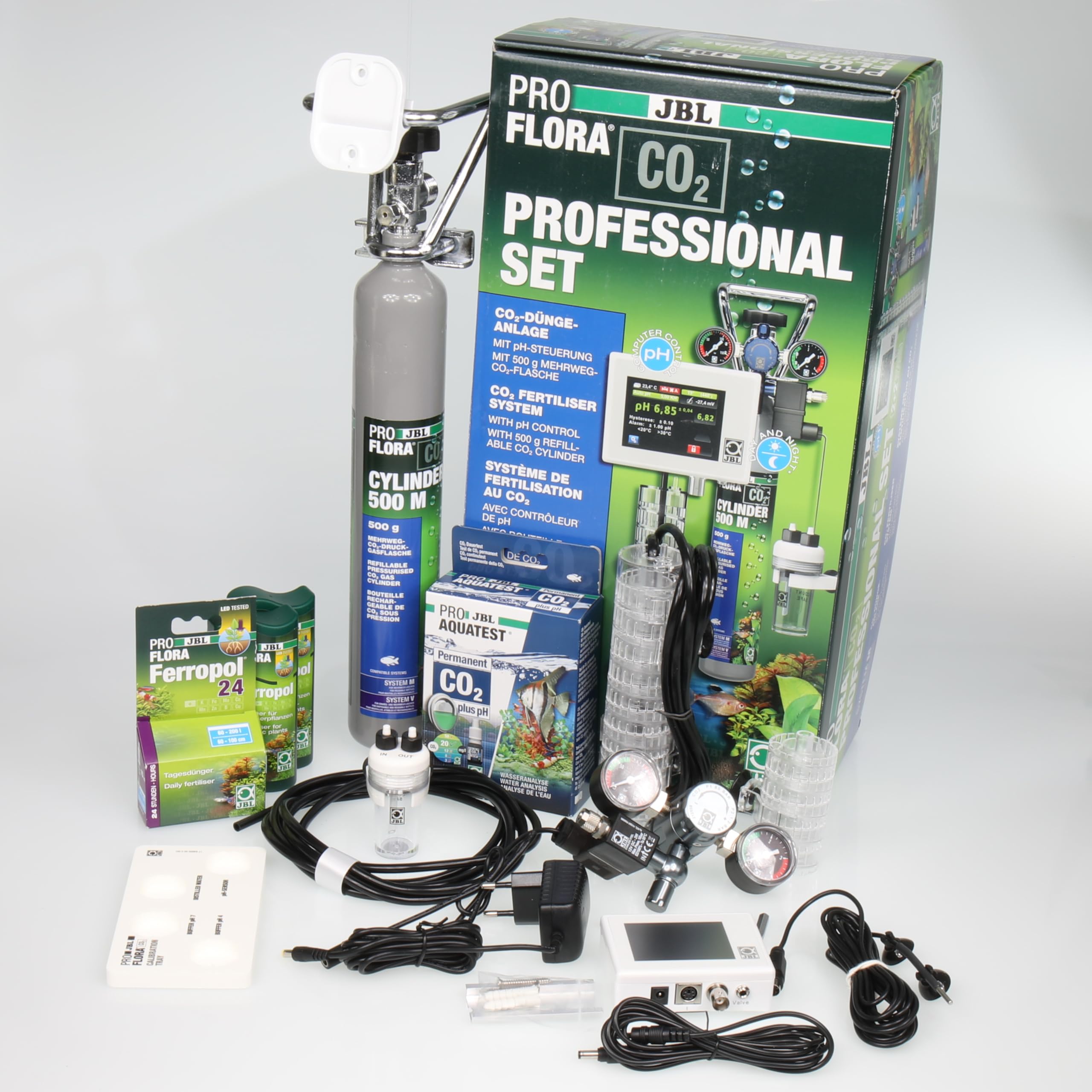 JBL PROFLORA CO2 Professional Set M - Juego Completo de Fertilizante de CO2 para 40-600 l, con Control automático de CO2 y pH, Botella Reutilizable y Accesorios