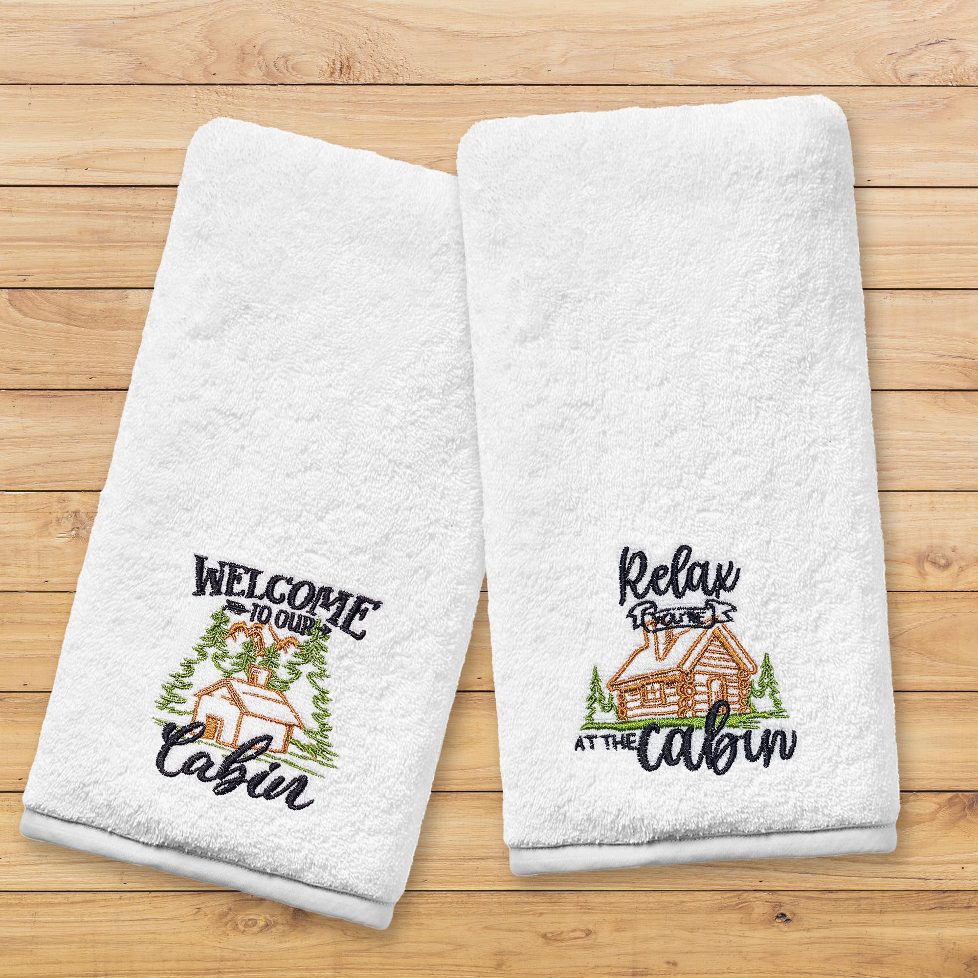 FUTBU Cabin Hand Towels for Bathroom, Cabin Decor Embroidered Dish Towels, Log Cabin Decor Gifts Decorative New Home Bear Deer Tea Hand Towels, 100% Cotton Soft Towels for Kitchen 14x30 Inches