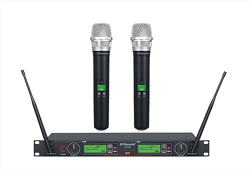 GTDaudio Sistema de micrófono de mano inalámbrico de frecuencia ajustable UHF de 2 x 800, ideal para iglesia, karaoke, fiesta de DJ, rango de 400