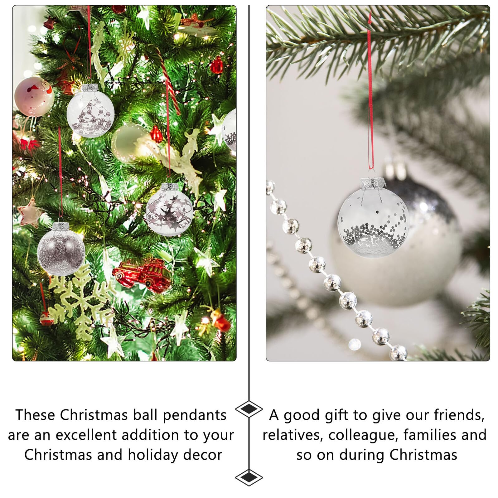 Weihnachtskugeln aus Pet mit Silbernem Stern Dekorative Christbaumkugeln zum Aufhängen für Weihnachtsbäume und Festliche Partydekorationen in 1 Kasten Zufälliger Stil