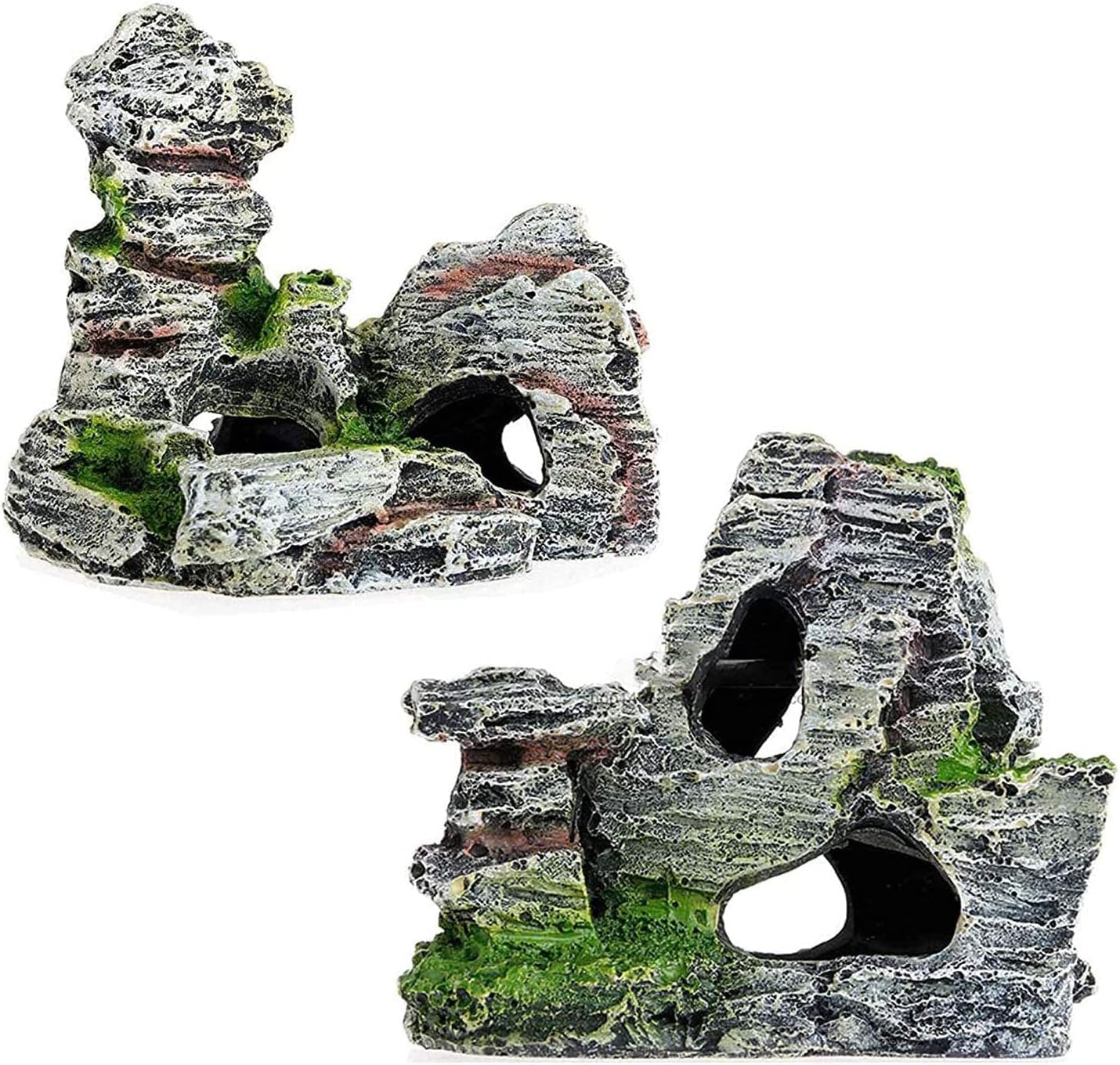WANGZAIZAI 2 Stück Deko Höhle, Zubehör für Haustier,Fischbecken Dekoration ，Aquarium Harz Höhle Mountain View，Landschaftsgestaltung von Fischbecken 11 x 9 x 11 cm, 10 x 5,5 x 10 cm.