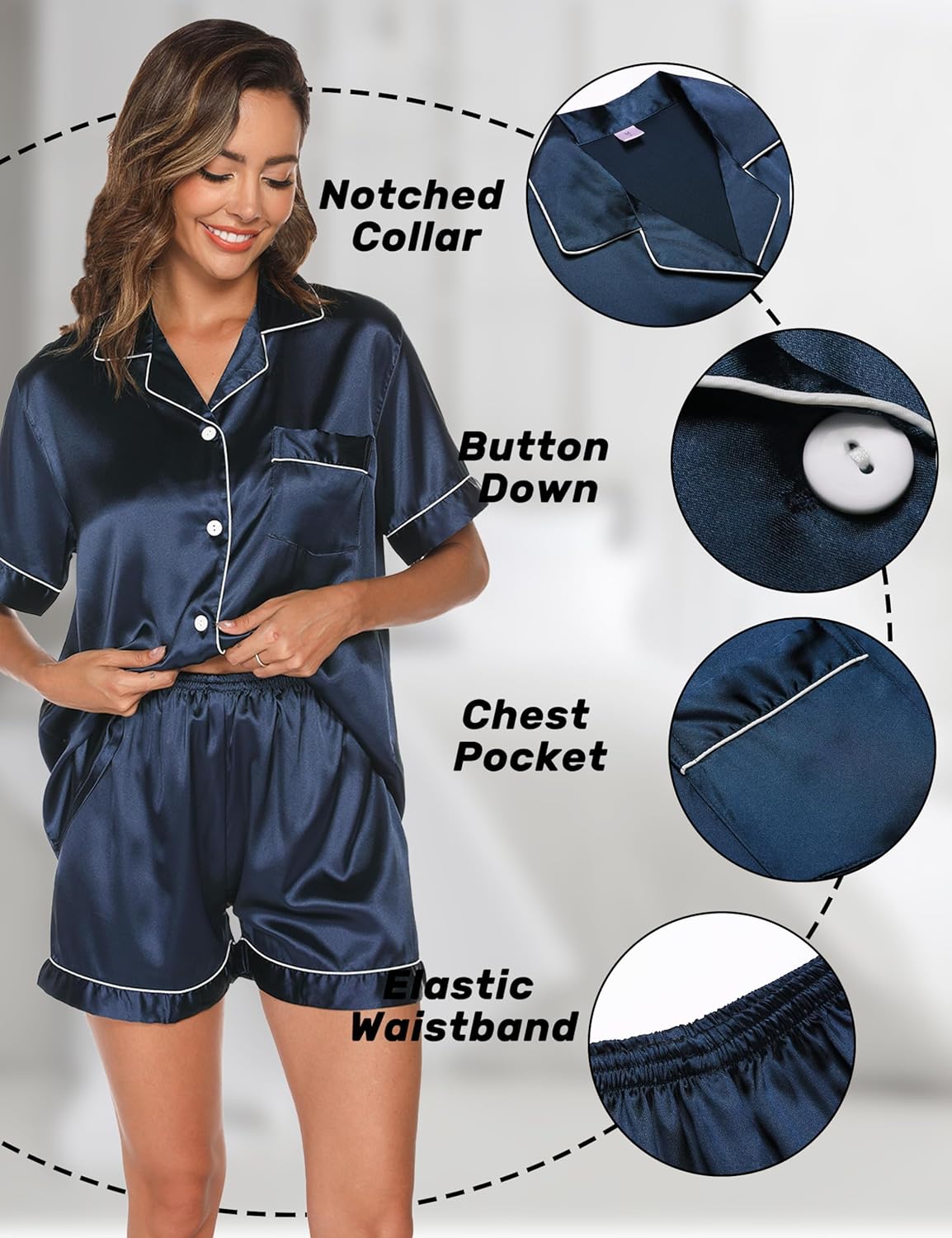 GAESHOW Silk Pajamas for Women Short Sleeve Satin Pajama Set 2 Piece Sleepwear Loungewear Button Down Pj Set - Image 4