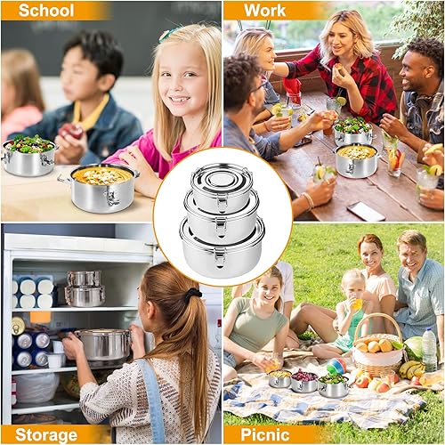 Miniatura 4 de allprettyall Recipientes de acero inoxidable de alta calidad para almacenamiento de alimentos de grado 304, a prueba de fugas, herméticos, a prueba