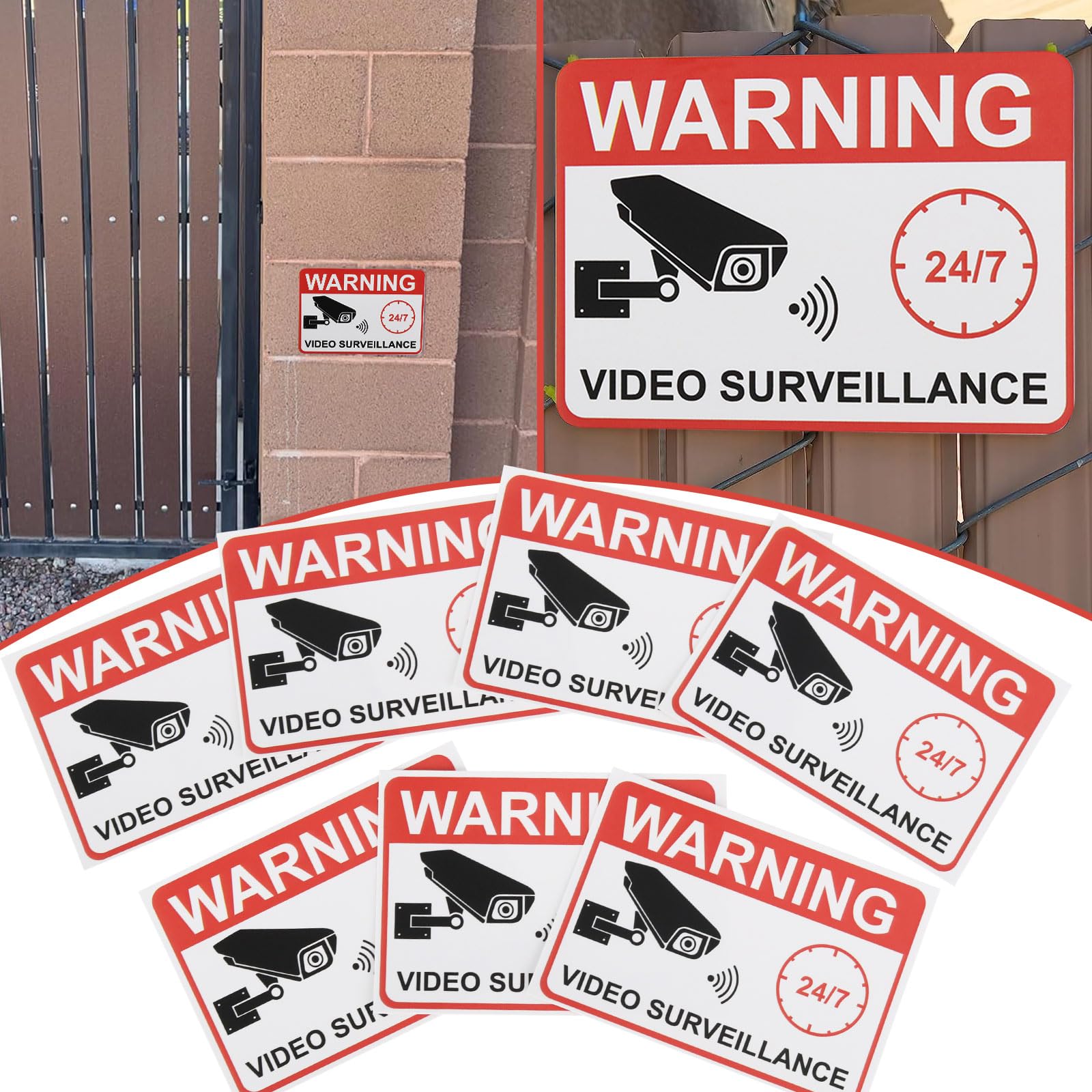 Be In Your Mind 20PCS Warning Video Surveillance Sticker 7.4 x 5.2cm Video Surveillance Sign Sticker for Glass Doors Indows Shutters English Version - Image 3