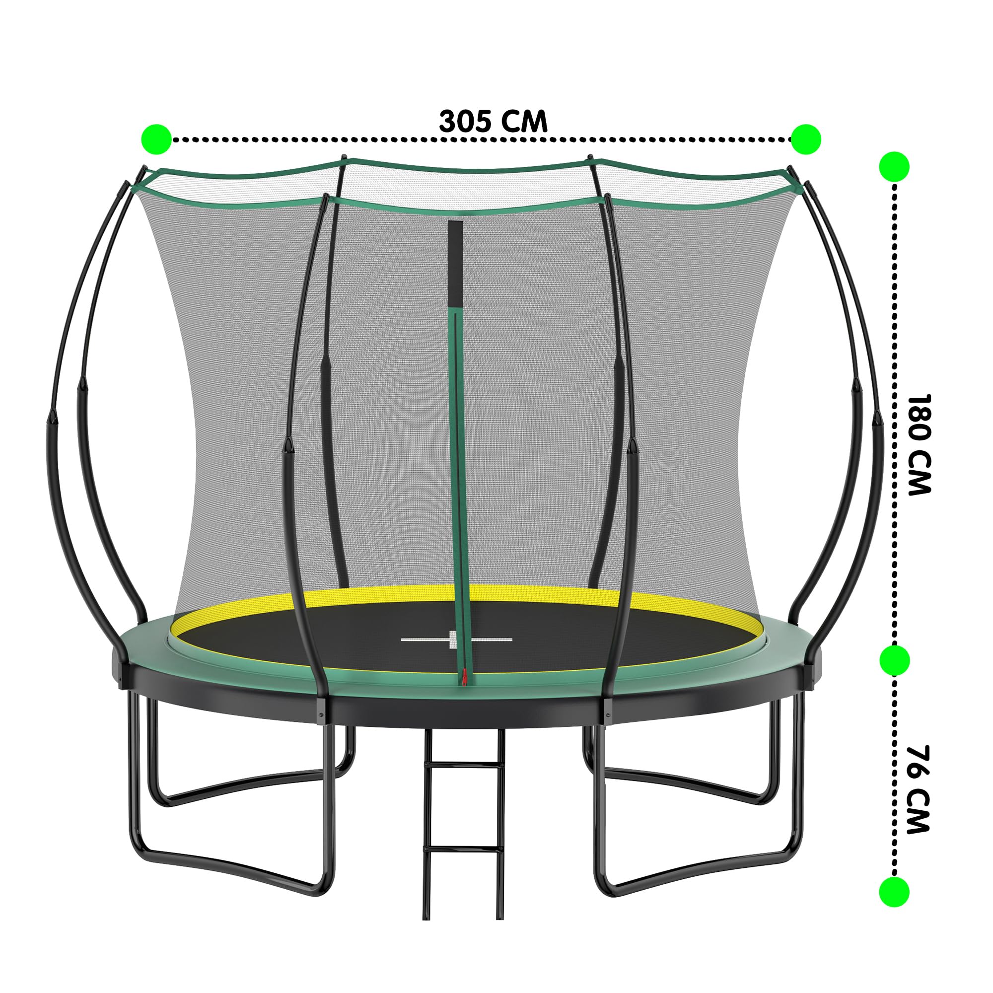 Cama elástica de jardín sin muelles de 305 cm con red de seguridad – Cama elástica infantil con tecnología patentada de fibra de vidrio, cremallera sin costuras, inoxidable y estable, trampolín grande