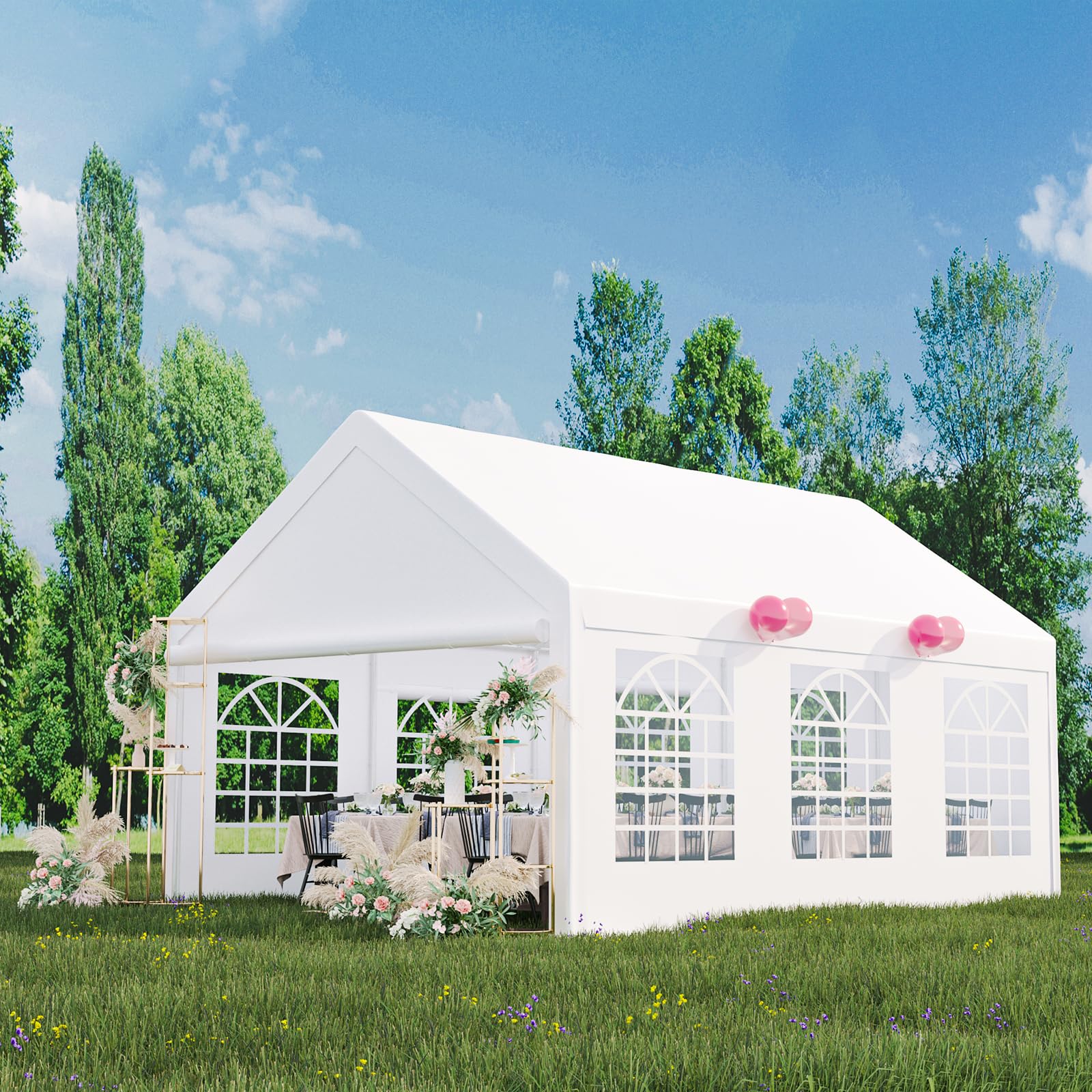 ACONEE 13 x 20 FT Outdoor Party Tent Canopy Wedding Patio Camping Gazebo Shelter Pavilion Cater Wedding BBQ Events Tent w/Removable Sidewalls & 3 Storage Bags, White- INCOMPLETE, BOX 1 OF 2