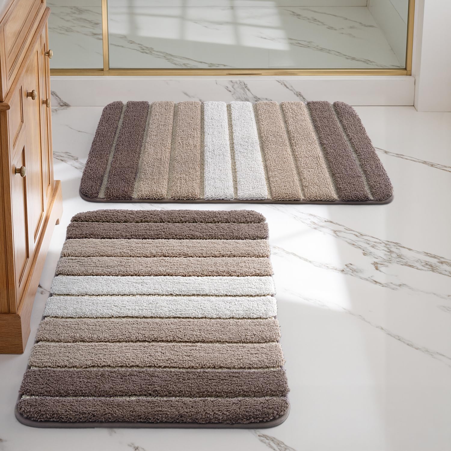 DEXI 2er Pack Badematte rutschfest 40 x 60 cm, Weich Badezimmerteppich Saugfähige Badteppich Waschbar Badvorleger für Badezimmer, Dusche, Badewannen, Beige
