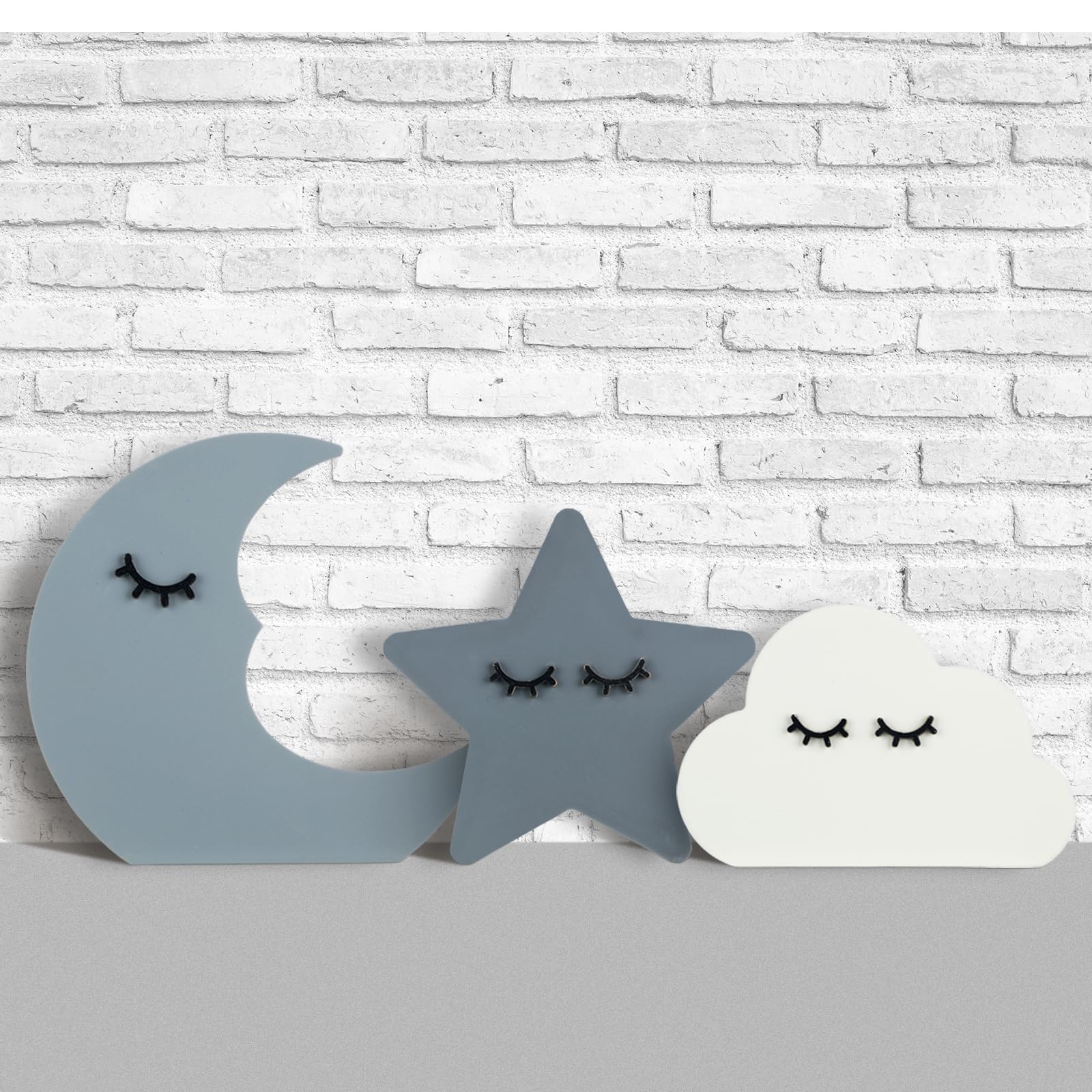 3 Pcs Moon Stars and Cloud Celestial Nursery Decor Bohemian Wood Nursery Shelves Decoration Wooden Nordic Boho Baby Wall Adornment for Bedroom Wedding Baby Shower Boys Girls Kids