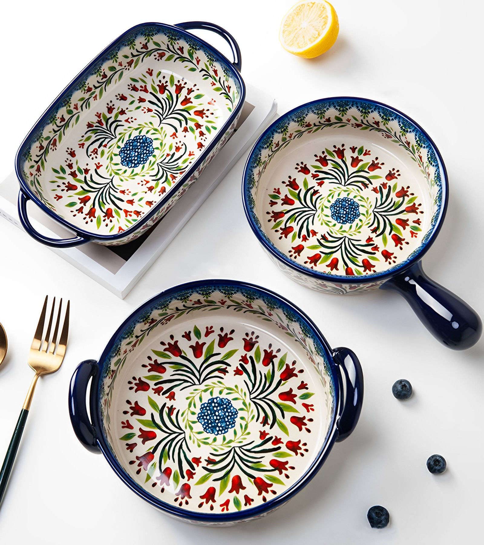 Ceramiczne naczynie do pieczenia do piekarnika, małe naczynie do zapiekania z uchwytami, piekarnik ceramiczny do pieczenia - tulipan-prostokąt 700 ml