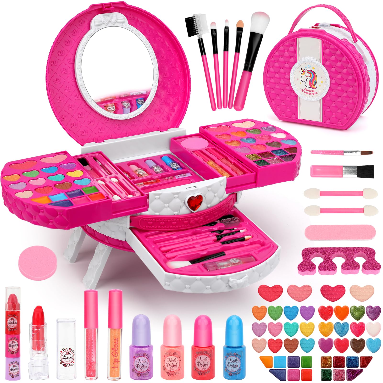 65 Pezzi Trucchi Bambina Set, Lavabile Set Di Valigetta Trucchi Per Bambini, Giochi Bambina Natale Compleanno Regalo Bambina 3 4 5 6 7 8 9 10 Anni