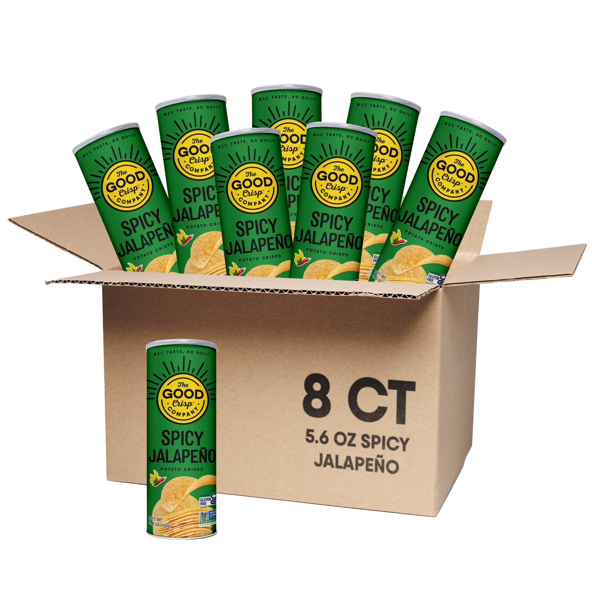 Spicy Jalapeno, Gluten Free Potato Chips (5.6 Ounce Canisters, Pack of 8), Non-GMO, Allergen Friendly, Potato Chip Snack Pack, Gluten Free Snacks