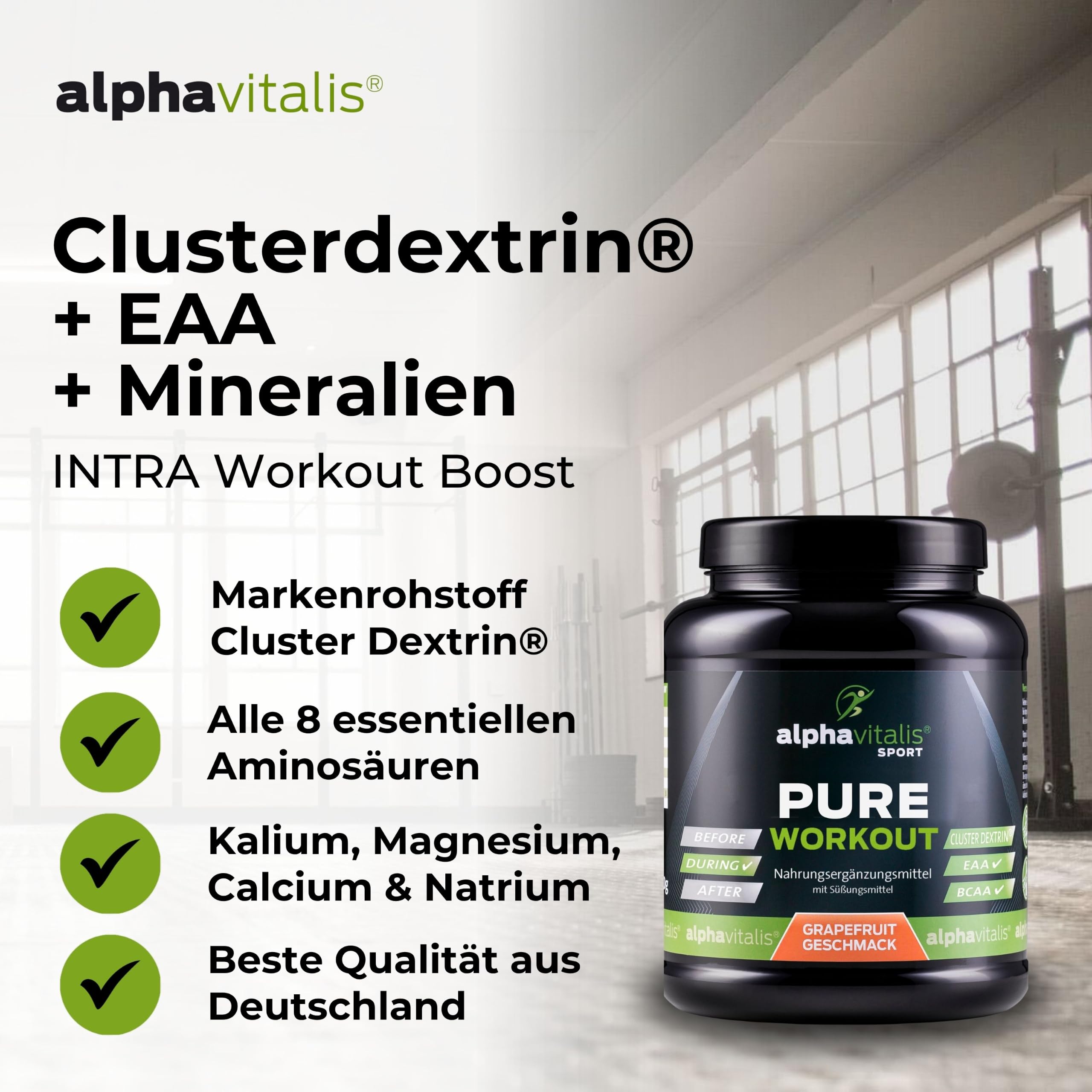 PURE INTRA WORKOUT Shake GRAPEFRUIT - 800g Cluster Dextrin Pulver + EAA + Elektrolyte - Hochverzweigtes zyklisches Maltodextrin, freie essentielle Aminosäuren, Mineralien für Sportler