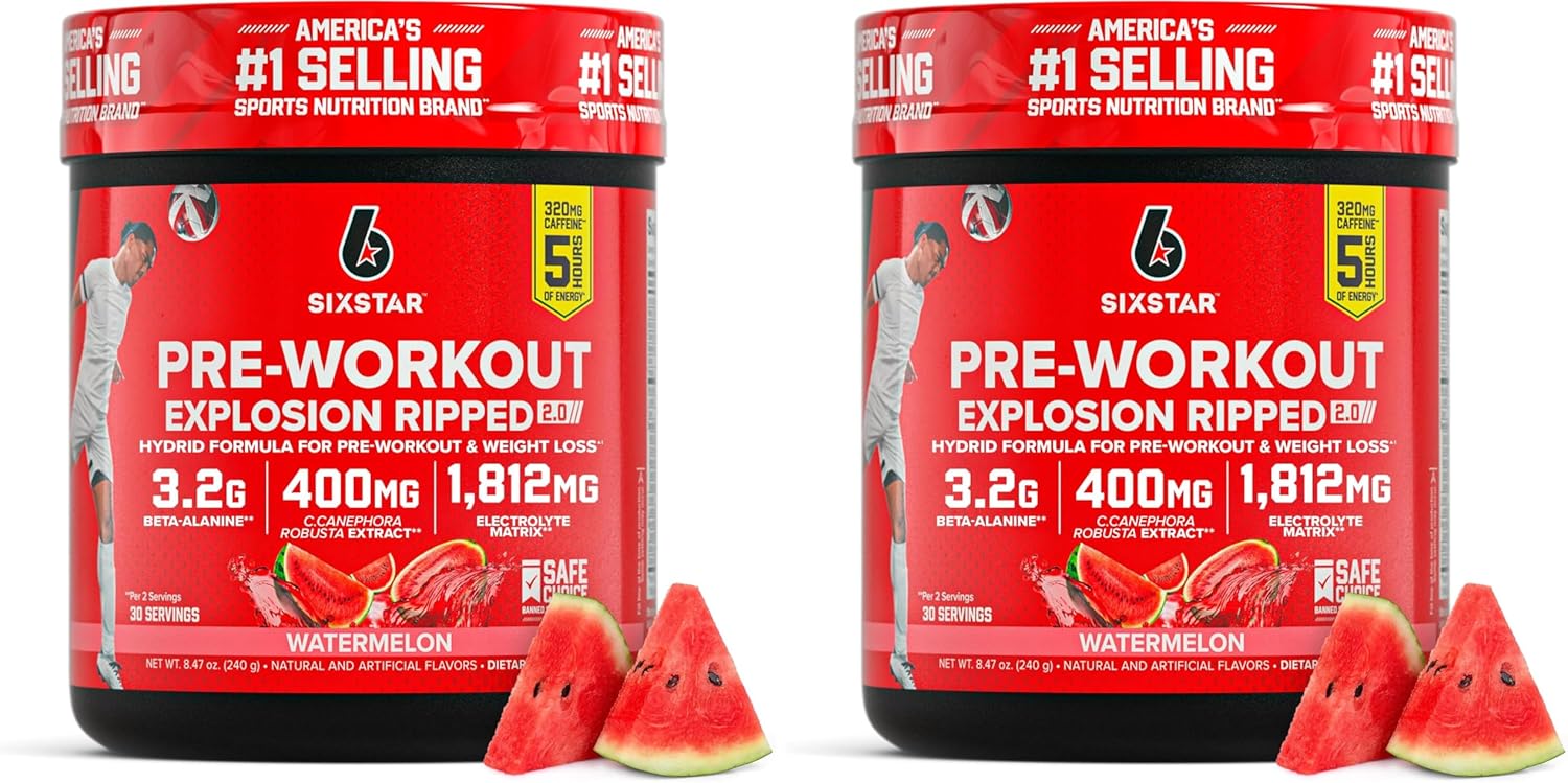 Six Star Pre-Workout Explosion,Watermelon (30 Servings)-Preworkout Energy Powder Supplement for Men&Women-Pre Workout Drink Mix with Creatine&Beta Alanine-Sports Nutrition Products,(Pack of 2)