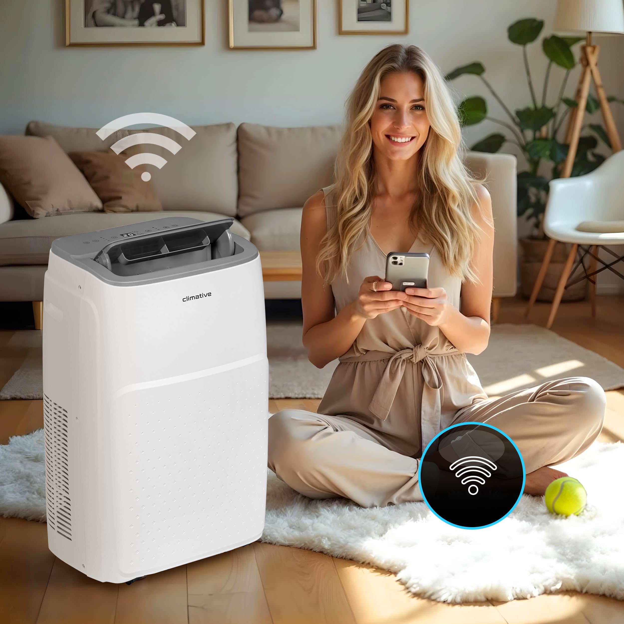 Klimatyzator przenośny Climative AC41-S JET WiFi, 4,1 kW, BTU 14000, do 41 m², klimatyzacja 3w1, osuszanie i wentylacja, w zestawie pilot zdalnego sterowania. Działa z Tuya Smart