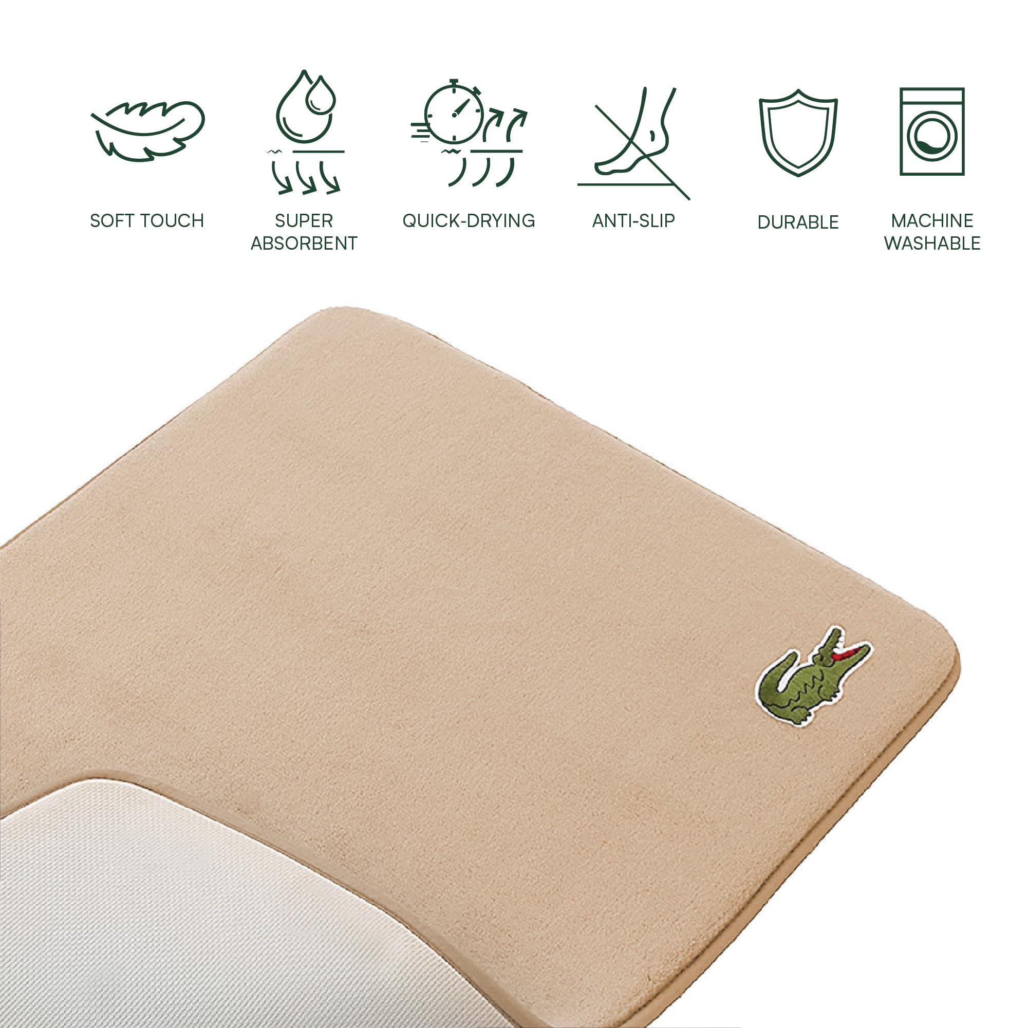 Lacoste Krokodil-Badteppich, Memory-Schaum, 48,3 x 76,2 cm (19 x 30 Zoll), Sand
