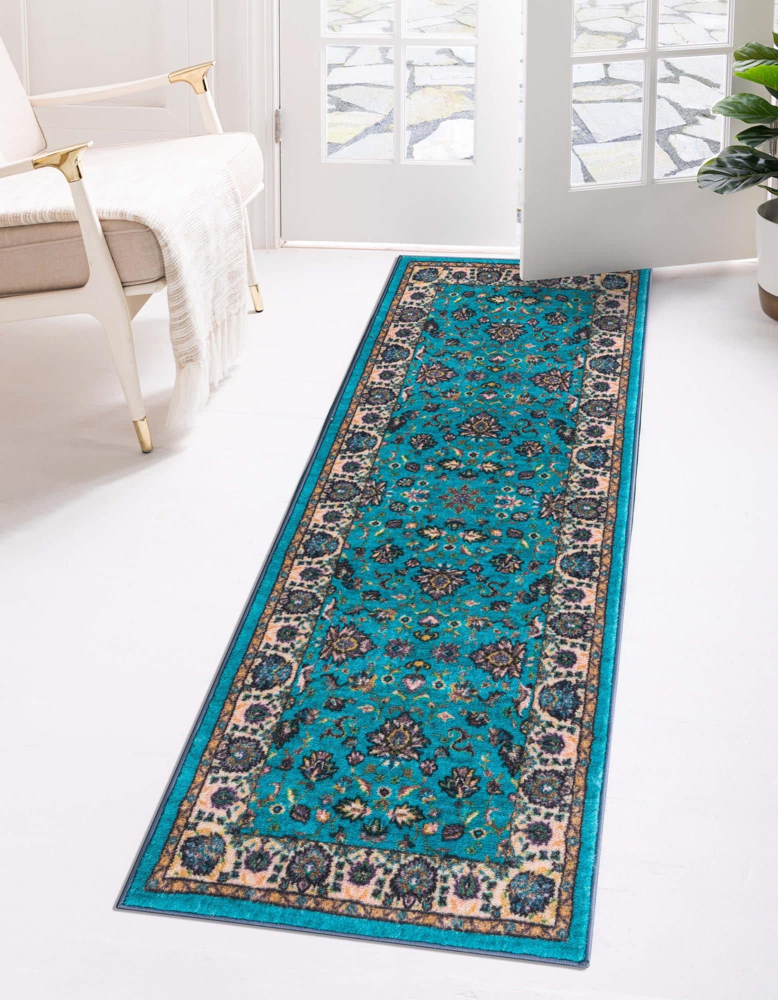 Rugs.com Medina Collection Rug – 5 Ft Runner Arctic Aqua Blue Medium Rug Perfect for Hallways, Entryways