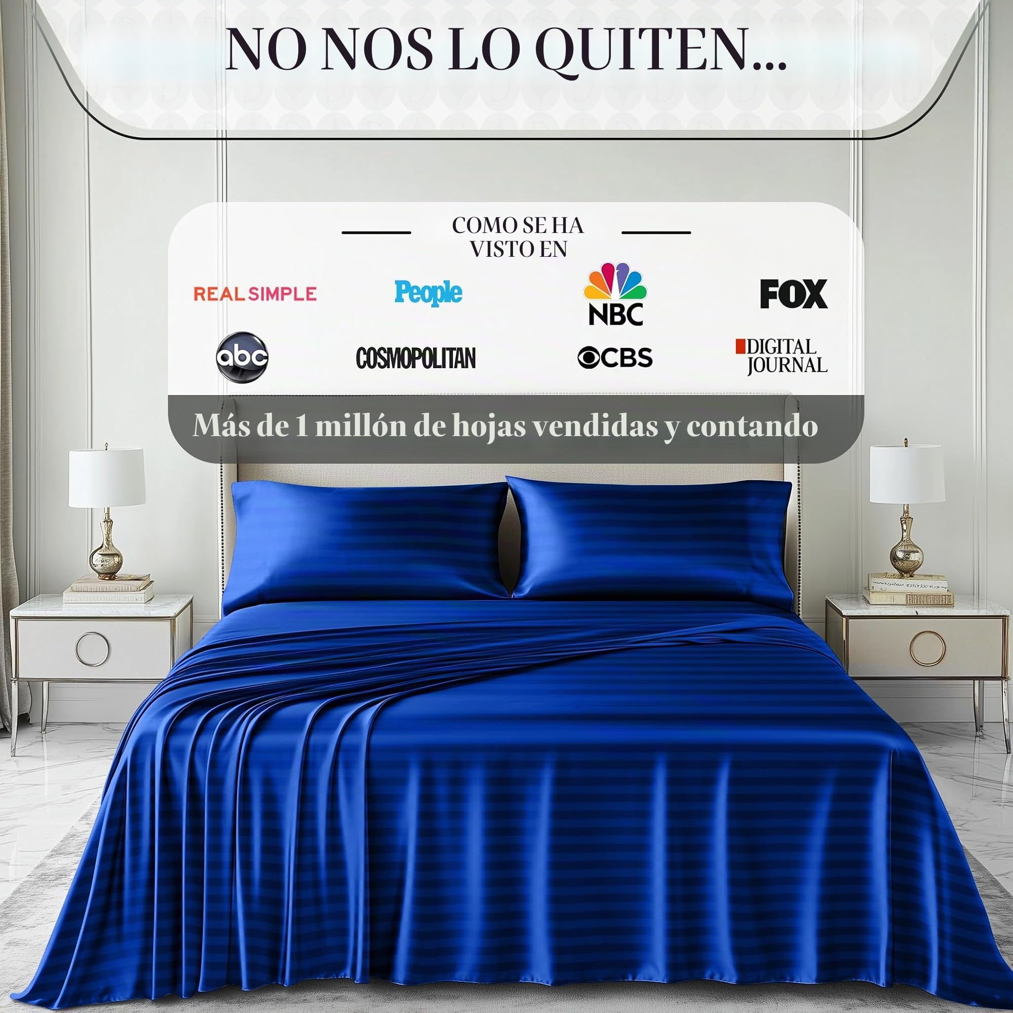DECOLURE, Juego de ropa de cama sedosa de satén de lujo de 4 piezas, sin arrugas, con sábana bajera de 40 cm de profundidad, perfecto para cabello y piel, tamaño king, regalos para mujer, rayas azules