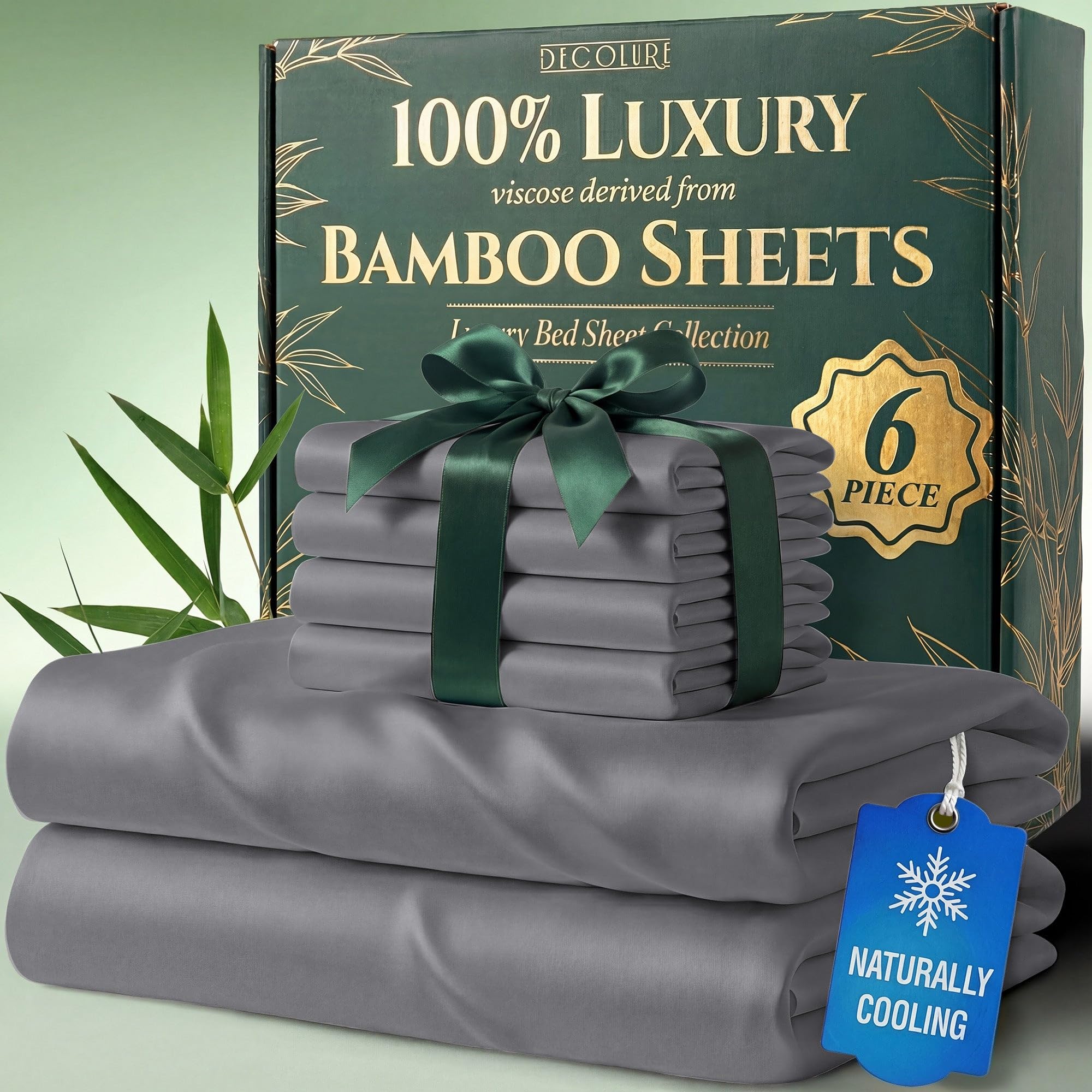 DECOLURE 100% Organic Viscose Derived from Bamboo Sheets Queen Size 6pcs - Ultra Soft & Luxuriously Cooling, 17" Deep Pocket, Double Stitching, Perfect for Hot Sleepers - Queen Bed Sheets (White) — view 25