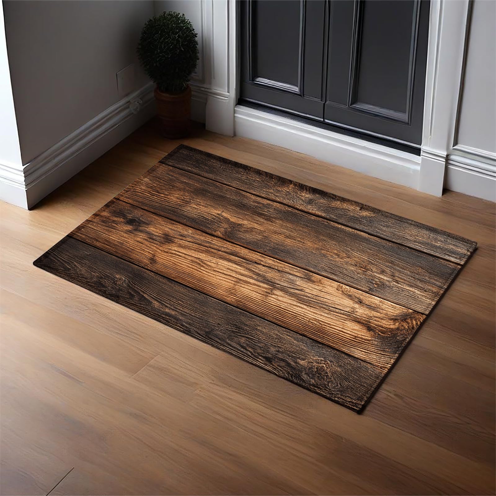 Teppich Läufer 60x180 cm Landhaus-Holzmaserungspaneele Rutschfester Teppichläufer Brown für Wohnzimmer Flur Küche Waschbar Pflegeleicht