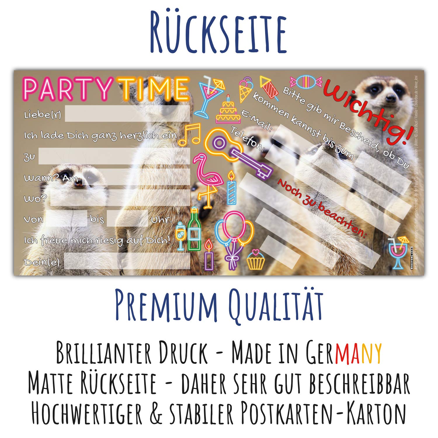 BREITENWERK 96er SPAR-SET: 96 ERDMÄNNCHEN Einladungskarten mit 2 verschiedenen Motiven - lustige Einladungen zum Geburtstag Kindergeburtstag Themen Party für Mädchen Jungen Teenager & Erwachsene
