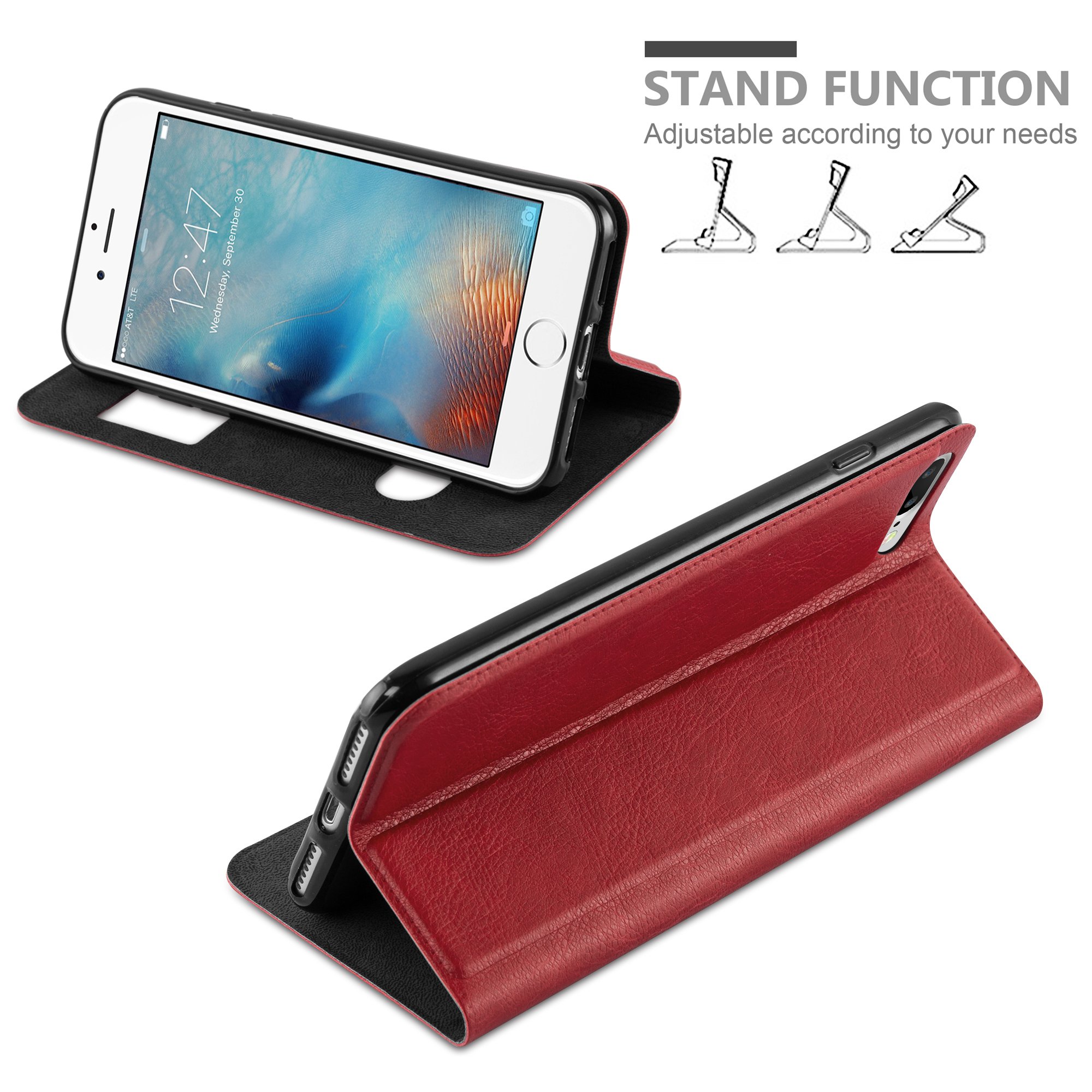 cadorabo Book Case works with Apple iPhone 8 PLUS / 7 PLUS / 7S PLUS in SAFFRON RED - with Magnetic Closure, 2 Viewing Windows and Stand Function - Wallet Etui Cover Pouch PU Leather Flip - Image 3