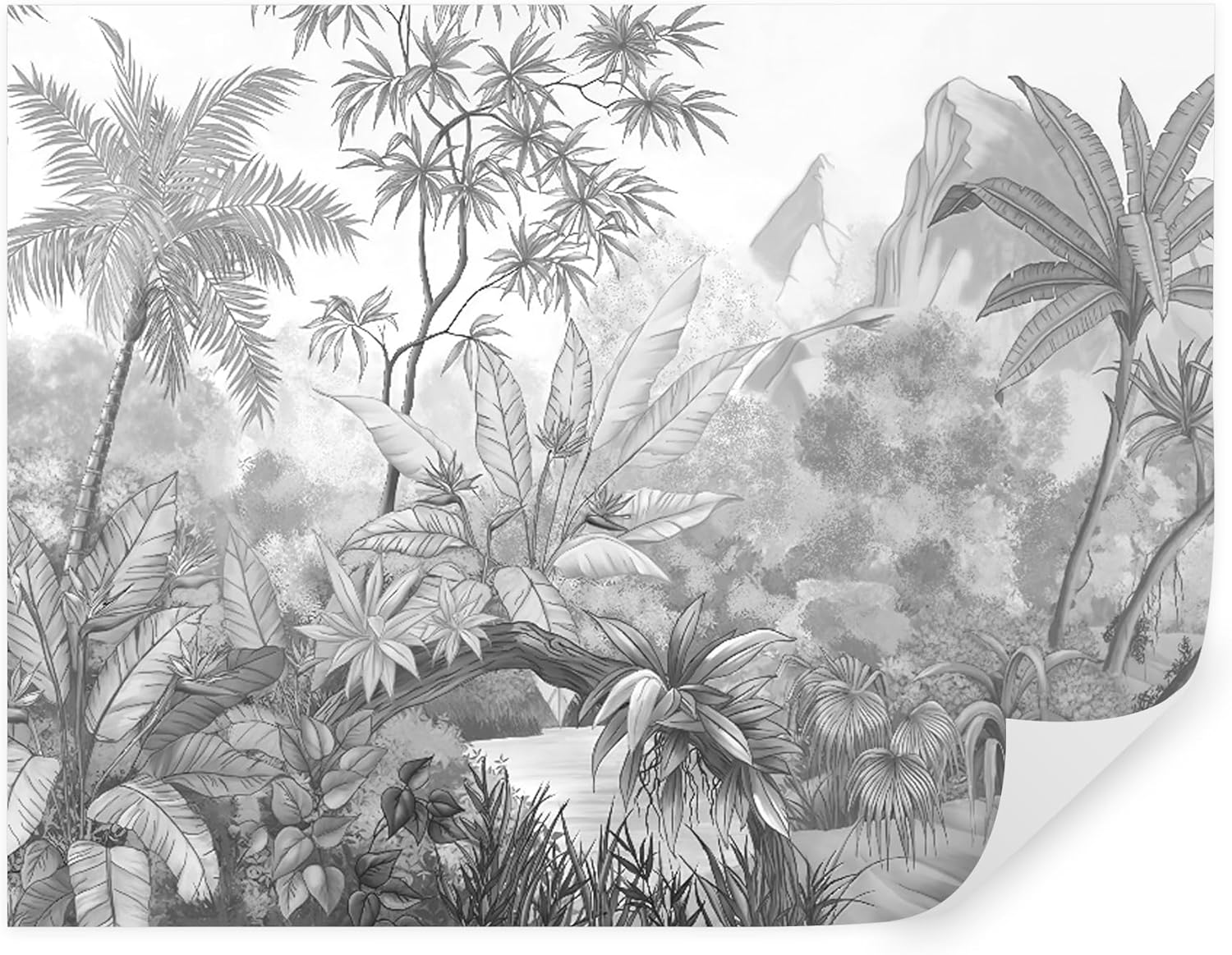 Papier Peint Panoramique Jungle Noir Et Blanc TAPEKO Papier Peint Panoramique Elégant Jungle 360x250 cm Tropiques en
