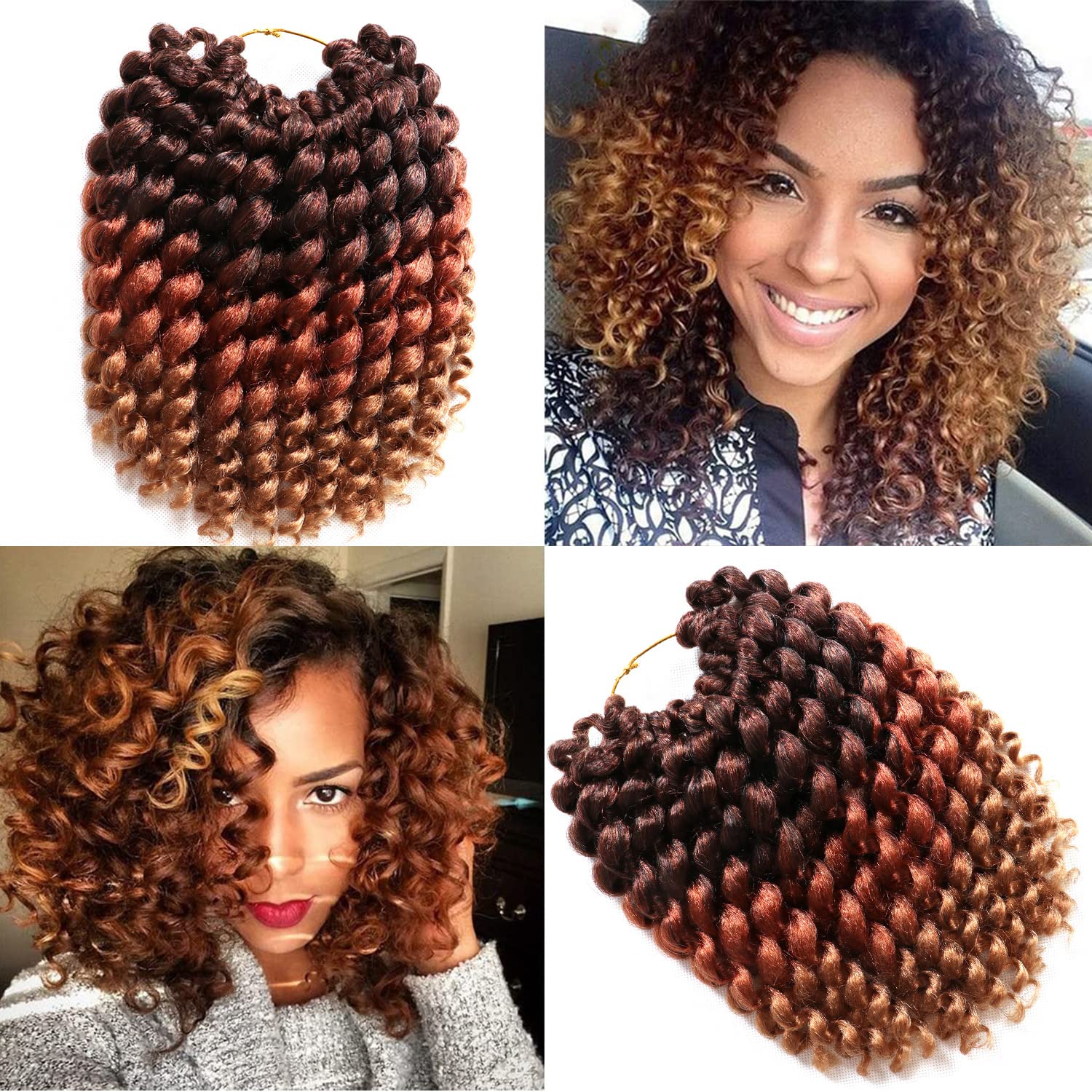 Jamaican Bounce Crochet Hair-4 Packs Deal 10 Inch 22Roots Jumpy Wand Curly Crochet Hair For Black Women (10 Inch 4 Packs, 1B/30/27)