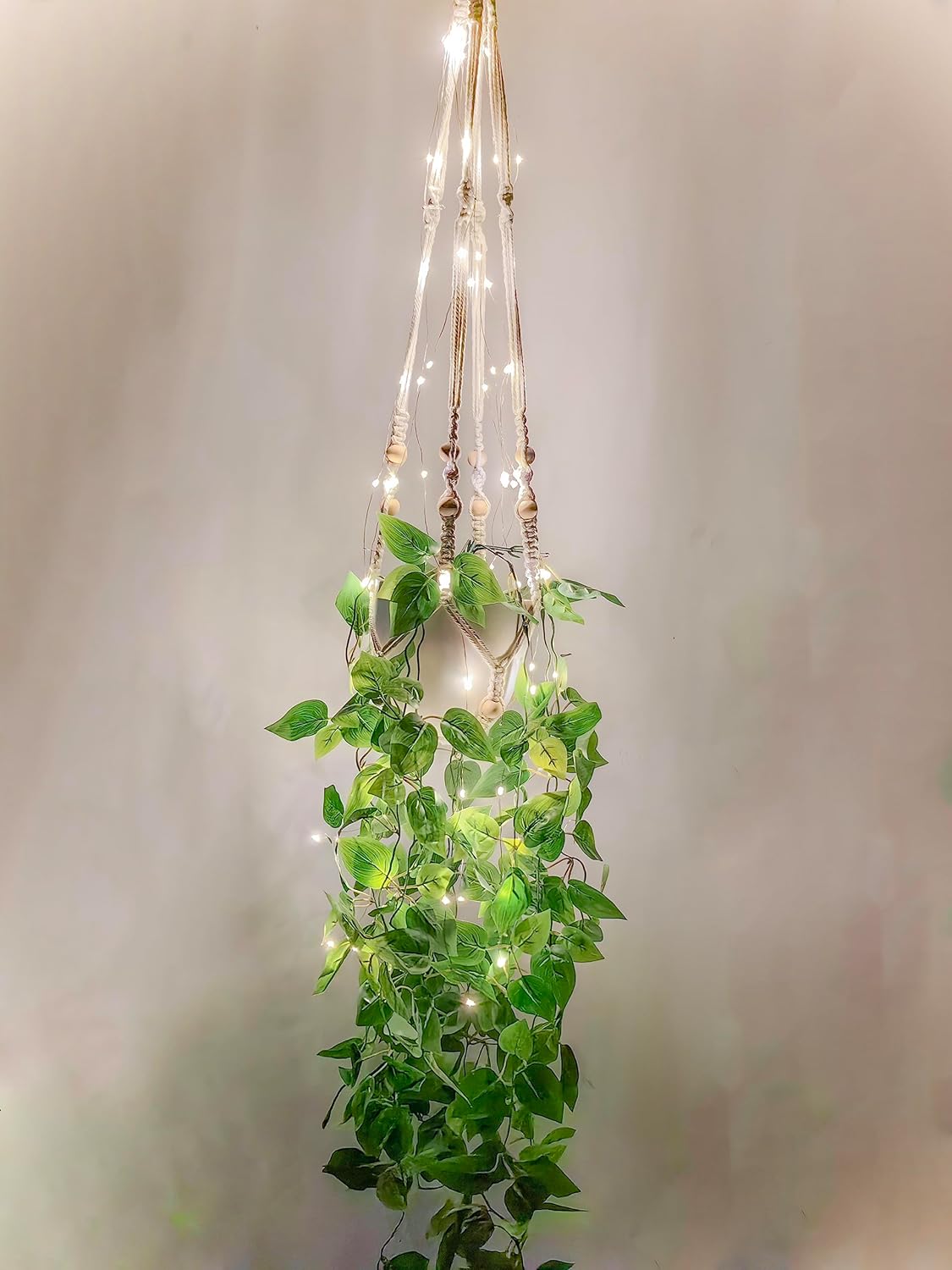 Comtelek Fake Hanging Plants with Lights Artificial Plants for Home Decor Macrame Plant Hanger with Fake Vines Faux Hanging Planter for Wall Ceiling Bedroom Bathroom Kitchen Office Boho Decor Indoor Fake Plants + LED Lights
