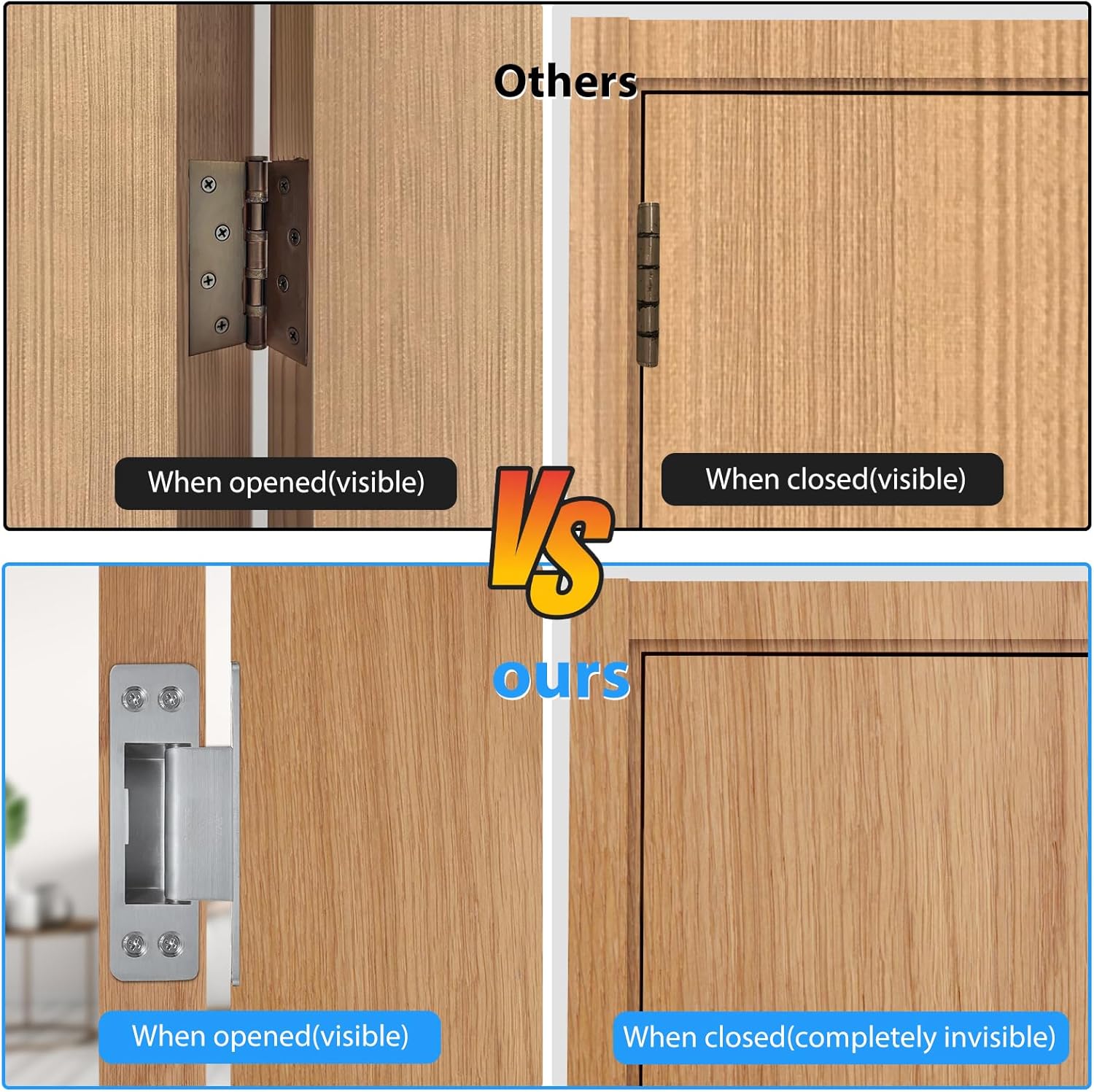 Hidden Door Hinge 4 Inch 2pack 304 Stainless Steel Hidden Door Hinges Heavy Duty Invisible Hinge 3mm Thicknesse Hidden Hinges for Doors 4 x 1 x 0.12inch