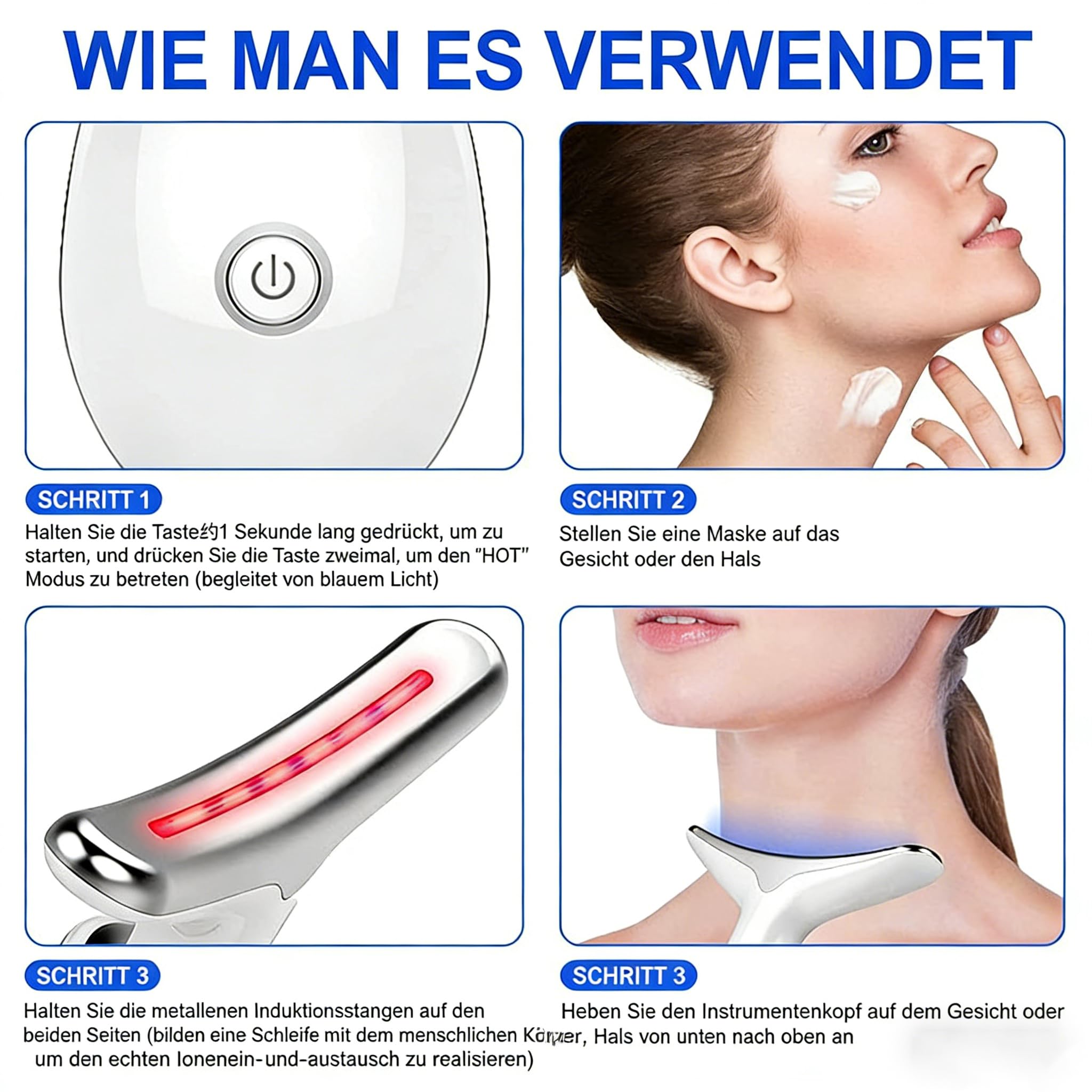 7 Farben LED Licht, EMS & Gua Sha Elektrisches Gesichtsmassagegerät mit 3 Modus, 45°C Konstante Erwärmung, V Shape Face Effekt - Face Massager