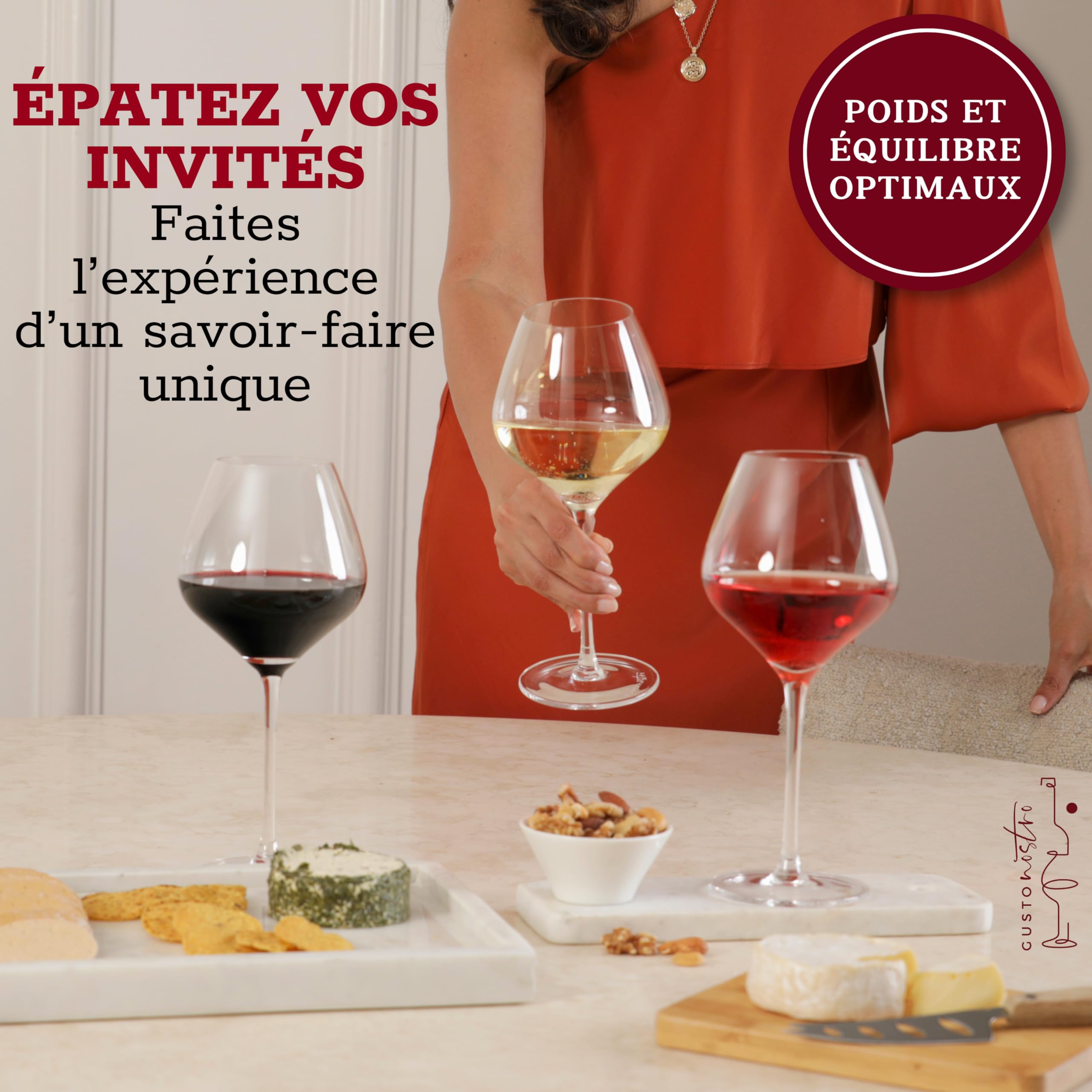 Gusto Nostro Ensemble de 6 Verres à Vin – Verre à Vin en Cristal de Grande Contenance – Lavables au Lave-Vaisselle, Élégants et Fins pour les Mariages et les Fêtes