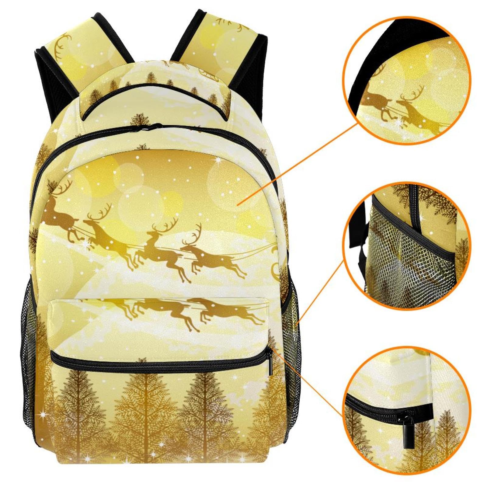 Zaino scolastico per uomini e donne, Babbo Natale renne volanti borsa per computer portatile, zaino leggero per università, zaino casual per libri