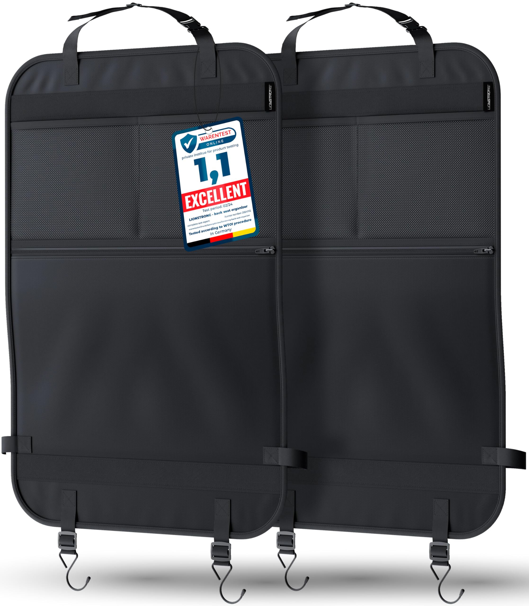 LIONSTRONG Organisateur de voiture - protecteurs de siège de voiture - kick mats - pour siège auto avec grande poche - 2 pièces