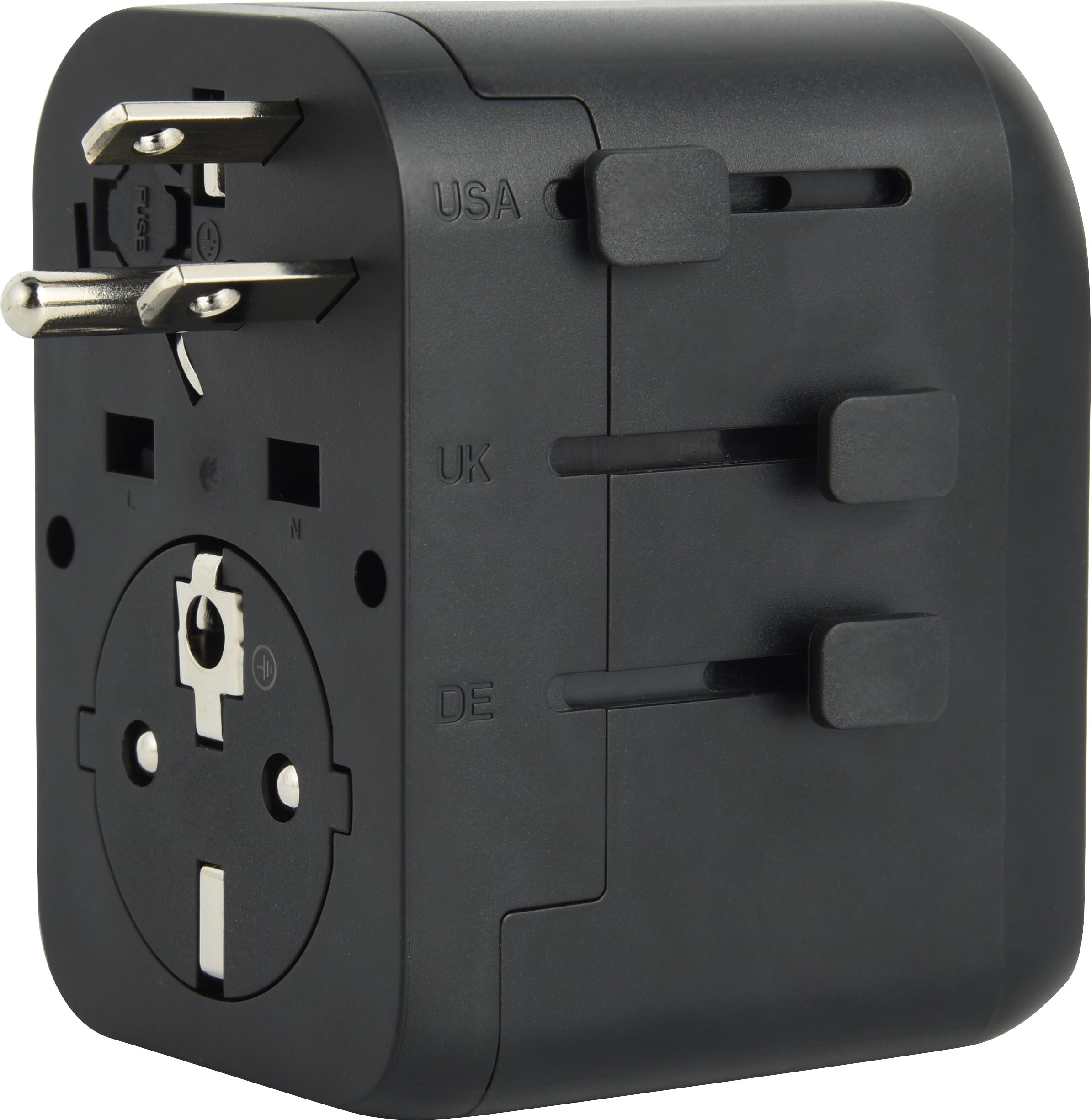 Electraline 70012 Adattatore Universale da viaggio da Europa (presa tipo C, E, F) a Mondo (Spina tipo B, G, I, F, E) con 3 USB (2 USB-C PD20W e 1 USB A)