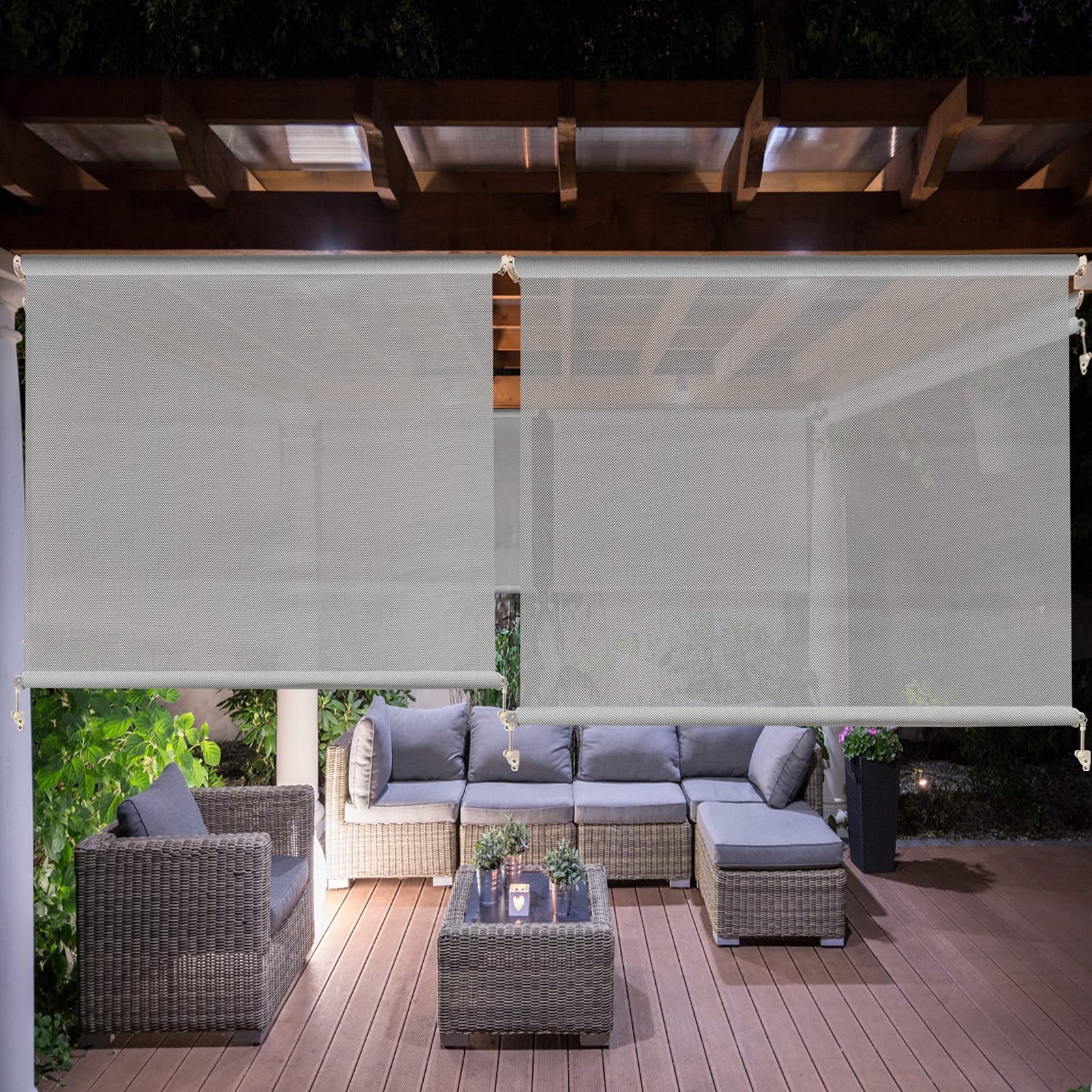 LETAU Cordless Outdoor Roller Shades, 8 Years Available for Outdoor, Cordless UV Protection Window Blinds, Light Grey