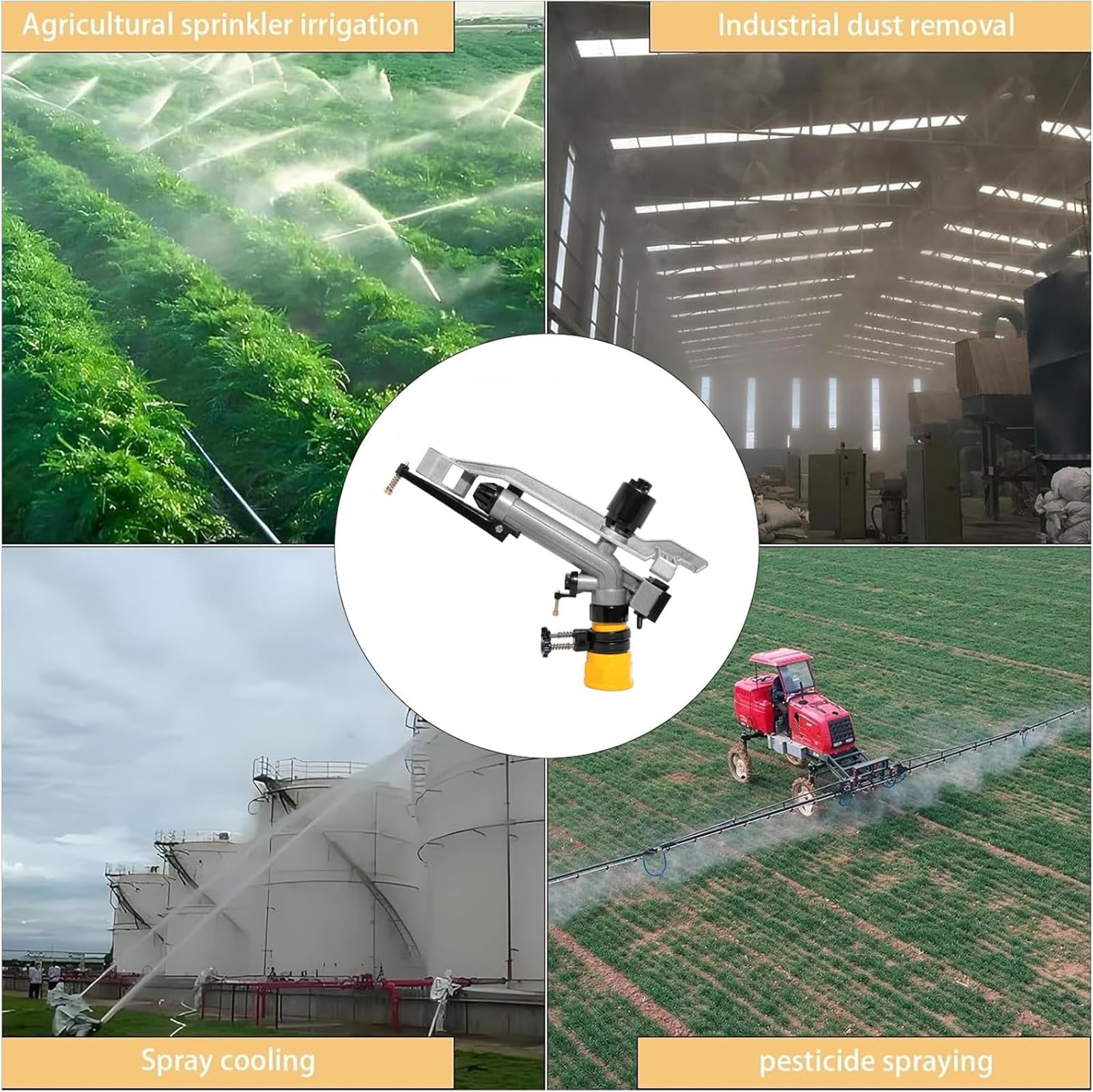 Zraszacz do nawadniania udarowego, regulowany pistolet natryskowy o 360 stopni, stop aluminium, długi zasięg 18-30 m do gospodarstwa, sadu, przedszkola, trawnika ogrodowego nawadniania rolniczego